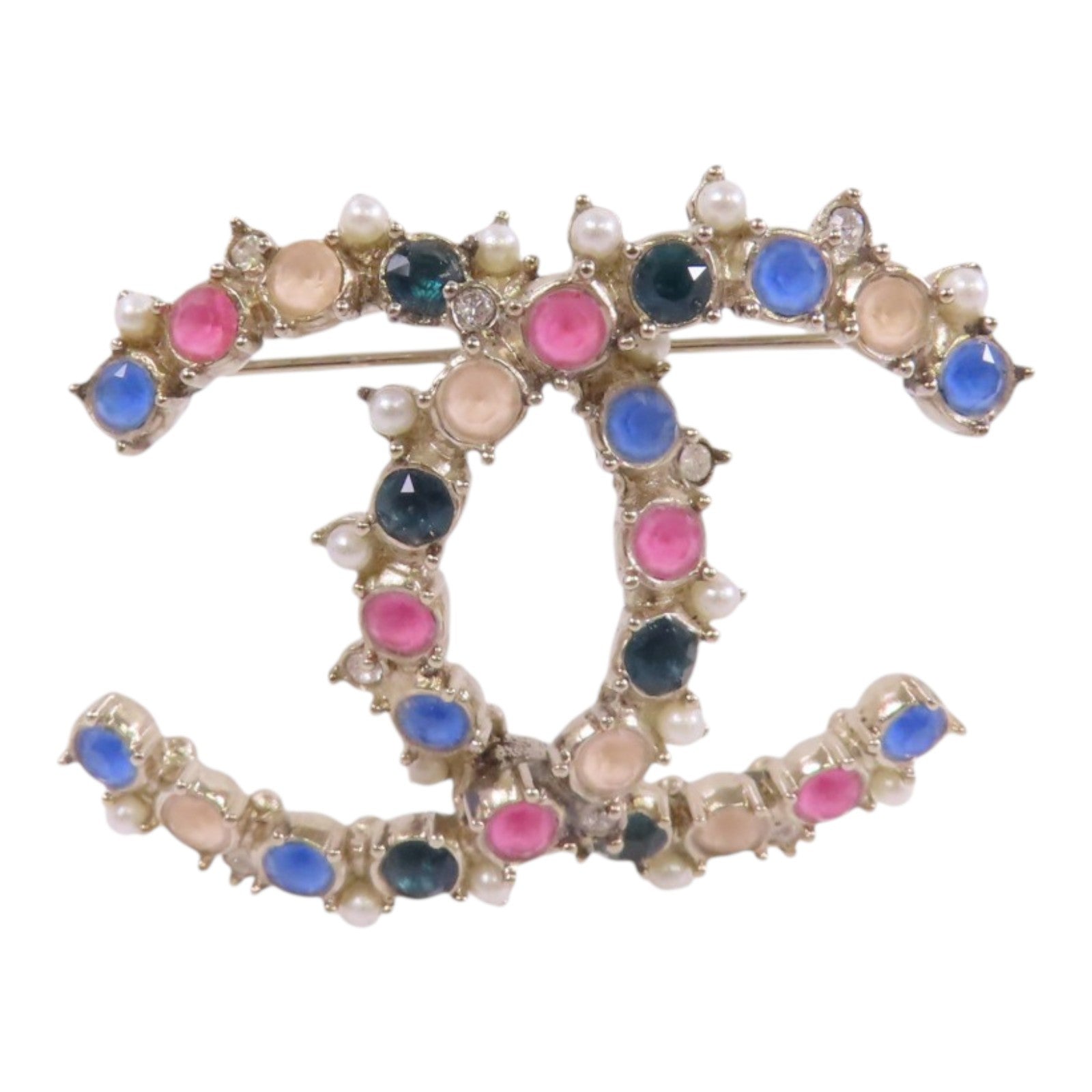 CHANEL 金屬/水鑽/仿珍珠CC Brooch金扣胸針