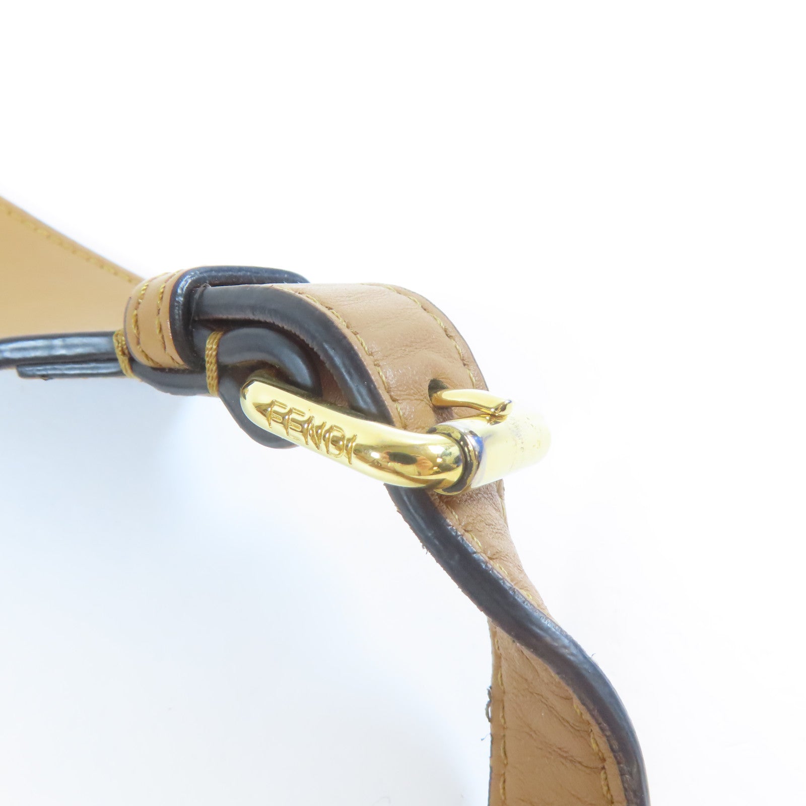 FENDI 牛皮皮革/塗層帆布Shoulder Bag金扣肩背袋啡色