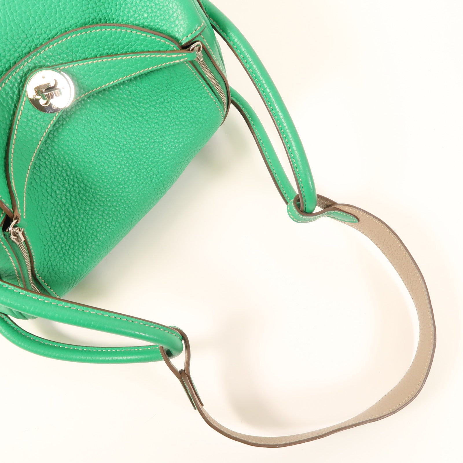 HERMES Clemence皮革Lindy 26銀扣手挽肩背兩用袋Menthe