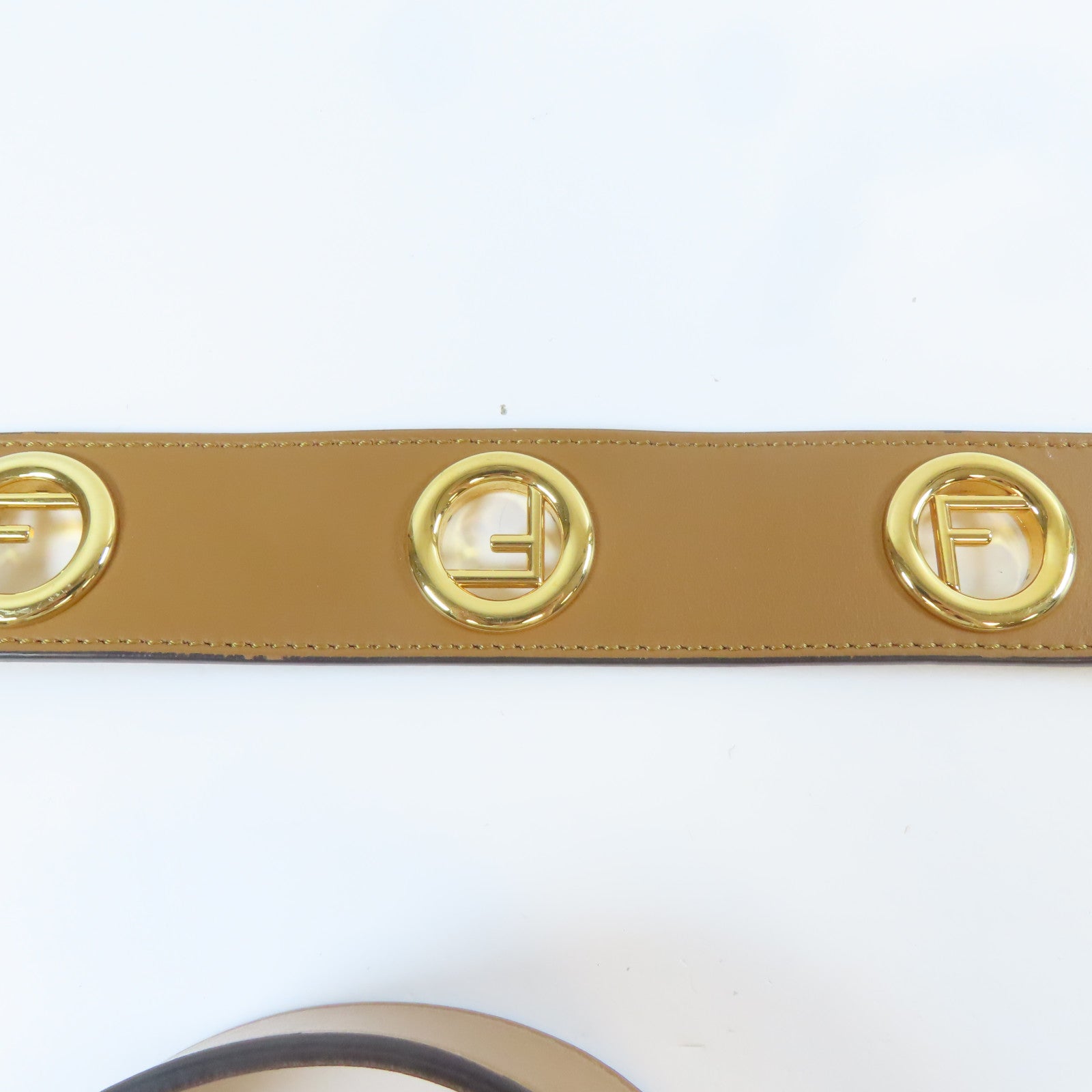 FENDI 牛皮皮革/塗層帆布Shoulder Bag金扣肩背袋啡色