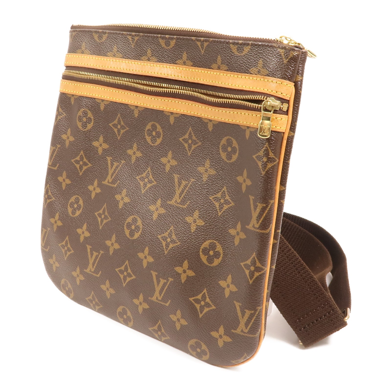 LOUIS VUITTON Monogram Pochette Bosphore金扣肩背袋棕色