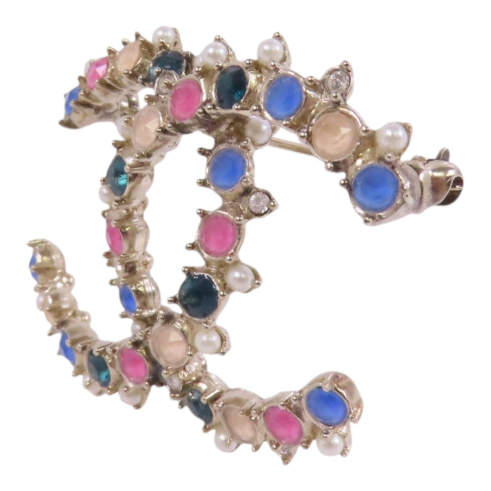 CHANEL 金屬/水鑽/仿珍珠CC Brooch金扣胸針