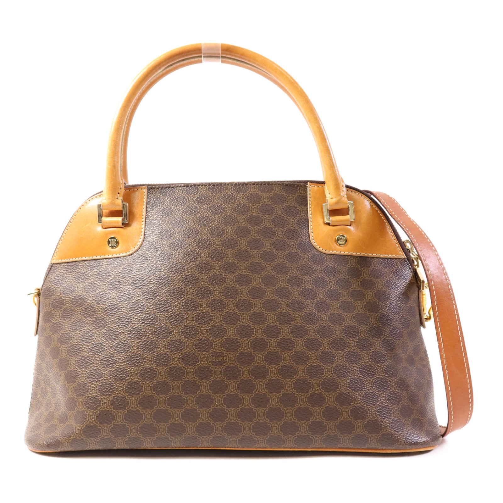 CELINE 塗層帆布Shoulder Bag金扣手挽肩背兩用袋