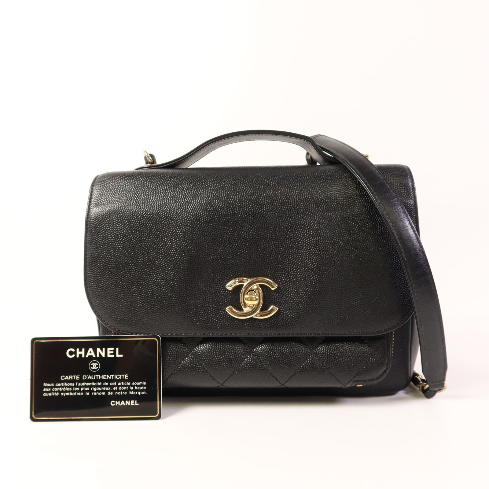 CHANEL 牛皮皮革Business Affinity Bag金扣手挽肩背兩用袋