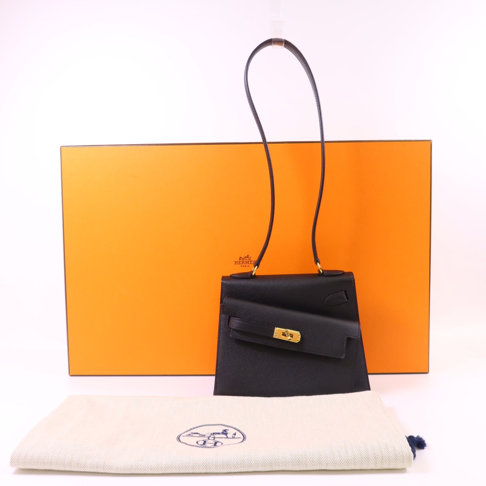 HERMES Epsom皮革Kelly 20 Desordre金扣肩背袋Noir
