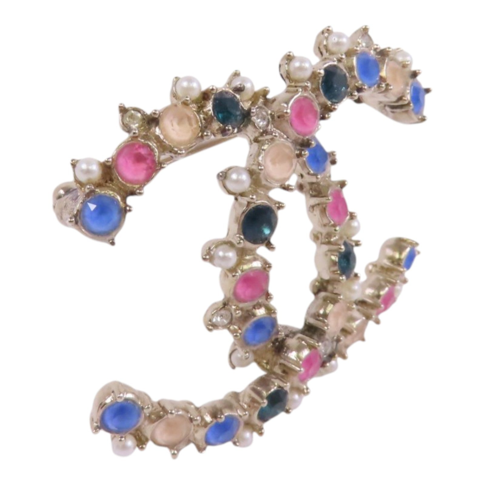 CHANEL 金屬/水鑽/仿珍珠CC Brooch金扣胸針