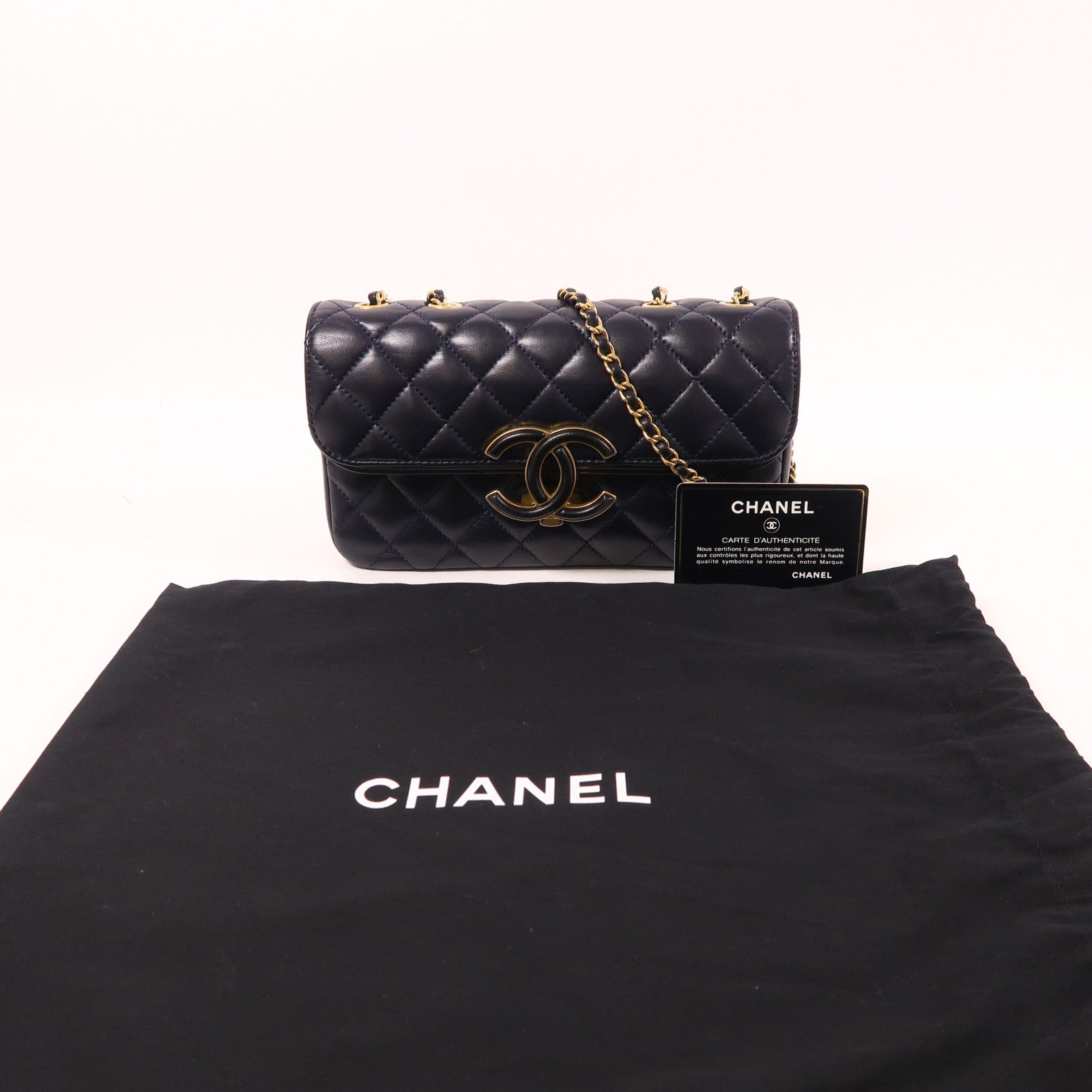 CHANEL 羊皮皮革Chain Shoulder金扣鏈帶肩背袋