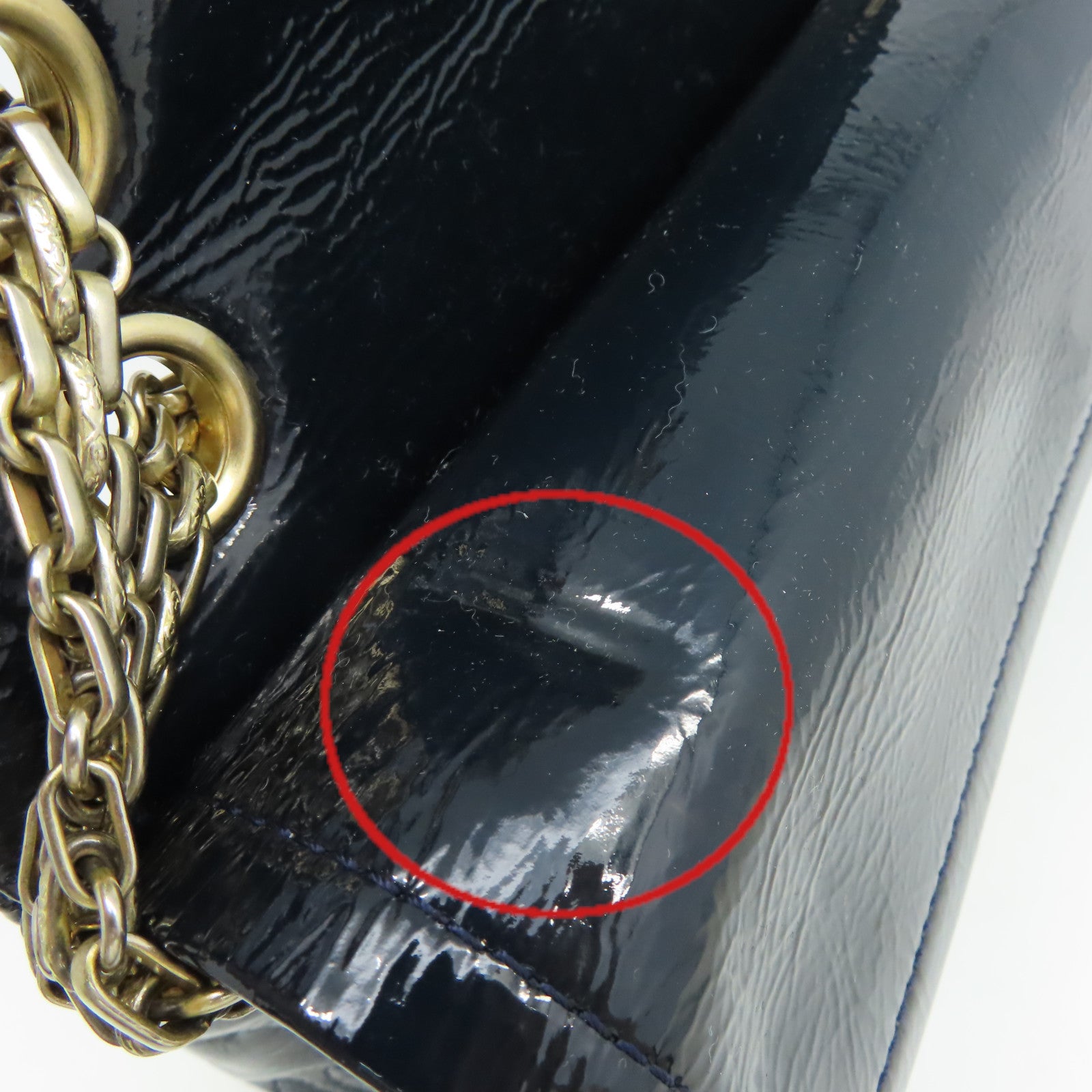CHANEL 漆皮皮革Chain Shoulder Bag金扣鏈帶肩背袋綠藍色