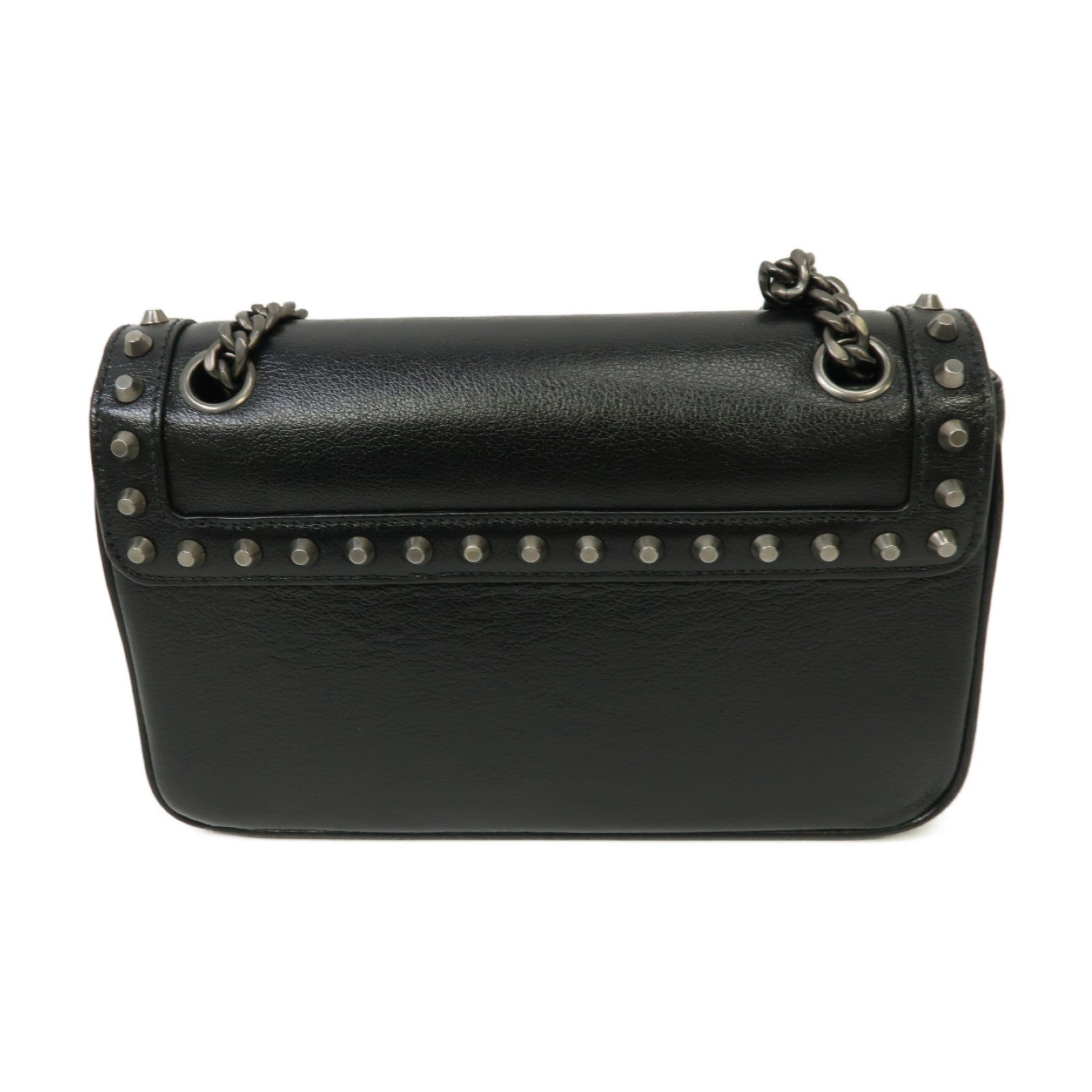 PRADA Glace Calf牛皮皮革Chain Shoulder銀扣鏈帶肩背袋黑色