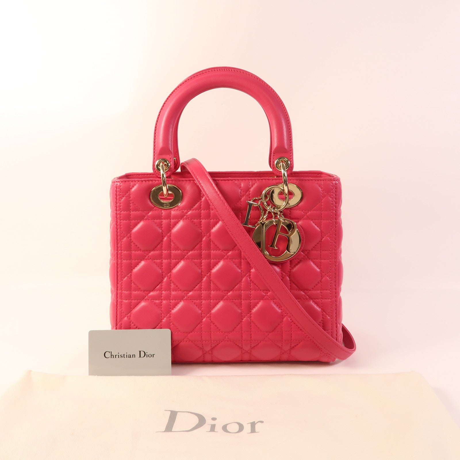 Dior 羊皮皮革Medium Lady Dior金扣手挽肩背兩用袋