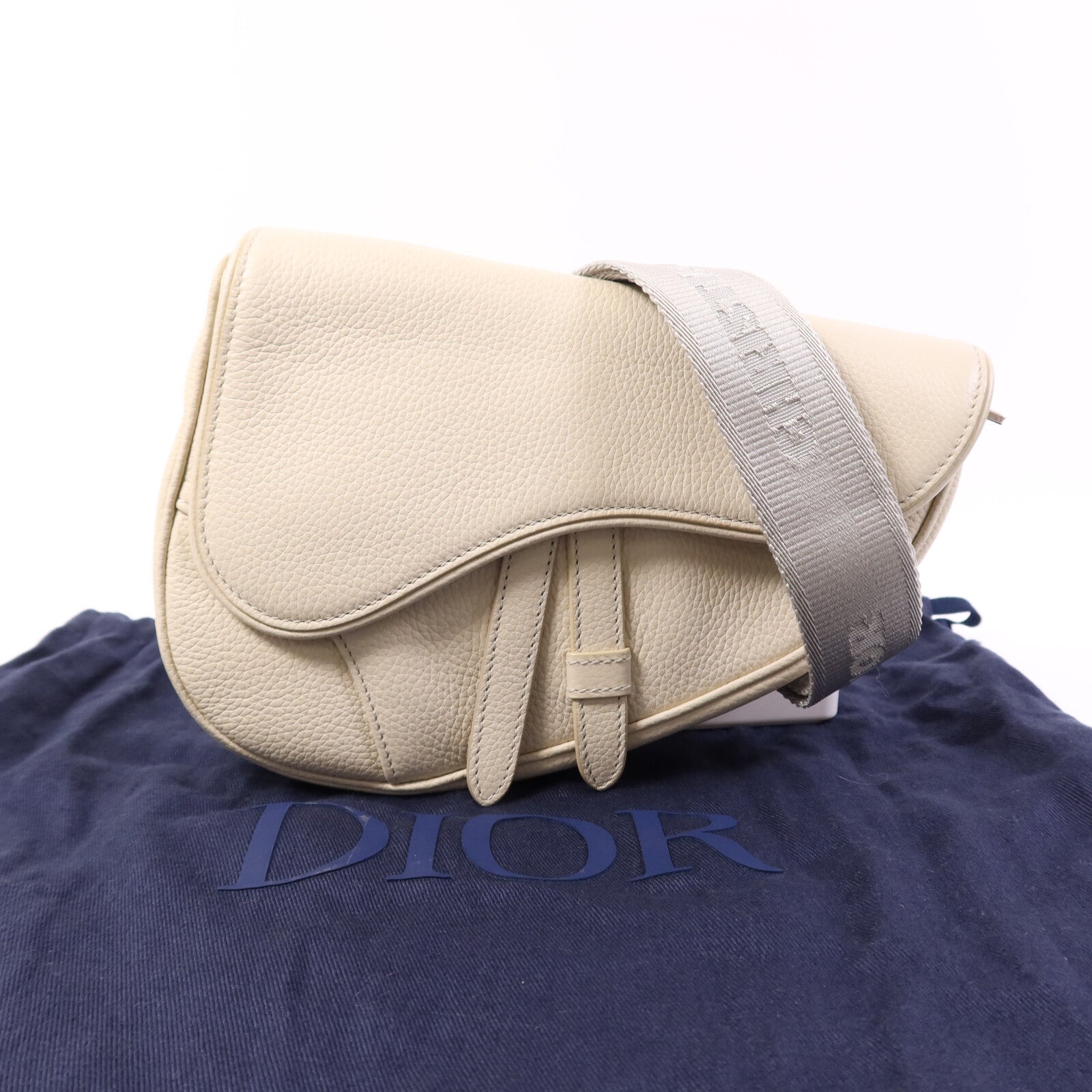 Dior 牛皮皮革Saddle Bag銀扣肩背袋