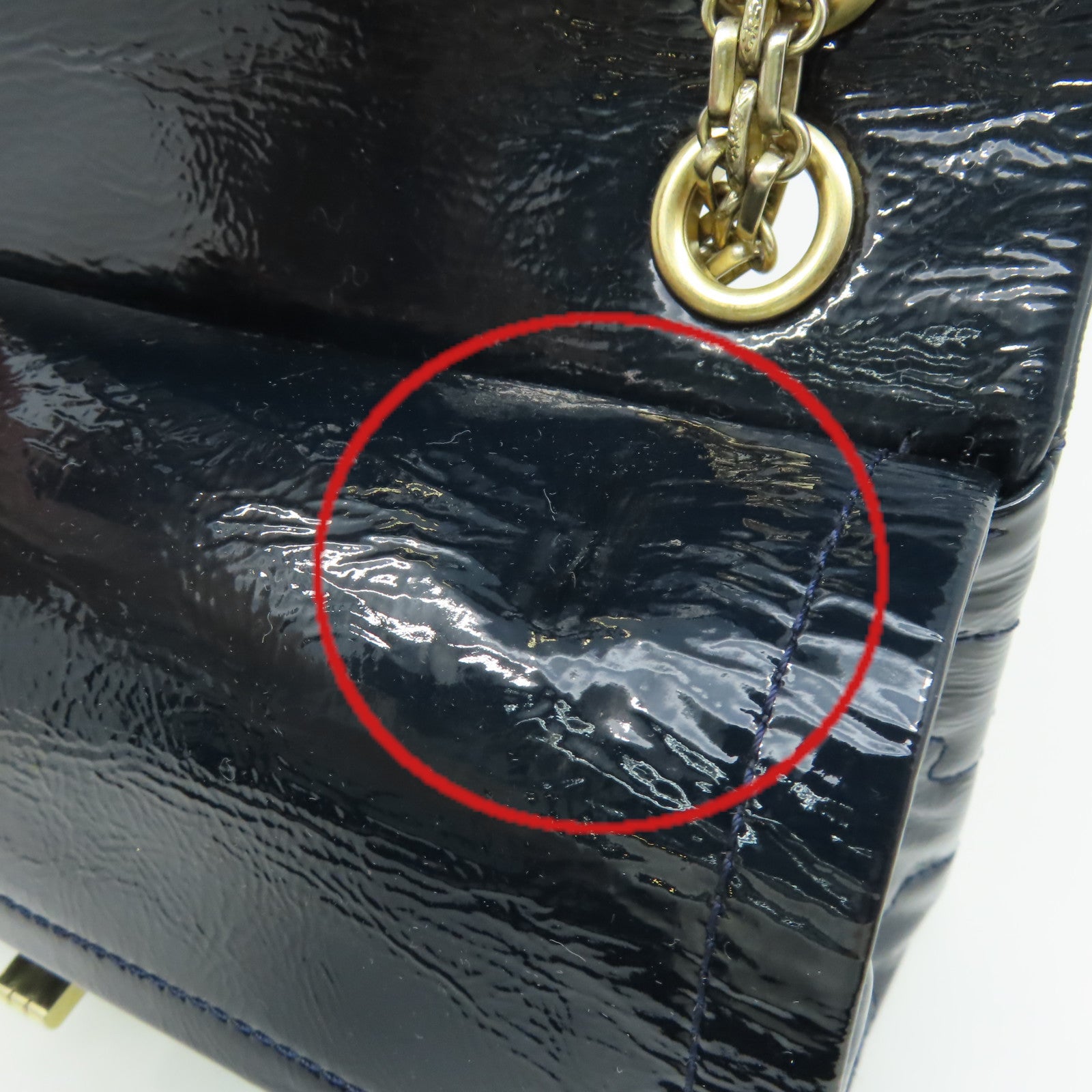 CHANEL 漆皮皮革Chain Shoulder Bag金扣鏈帶肩背袋綠藍色