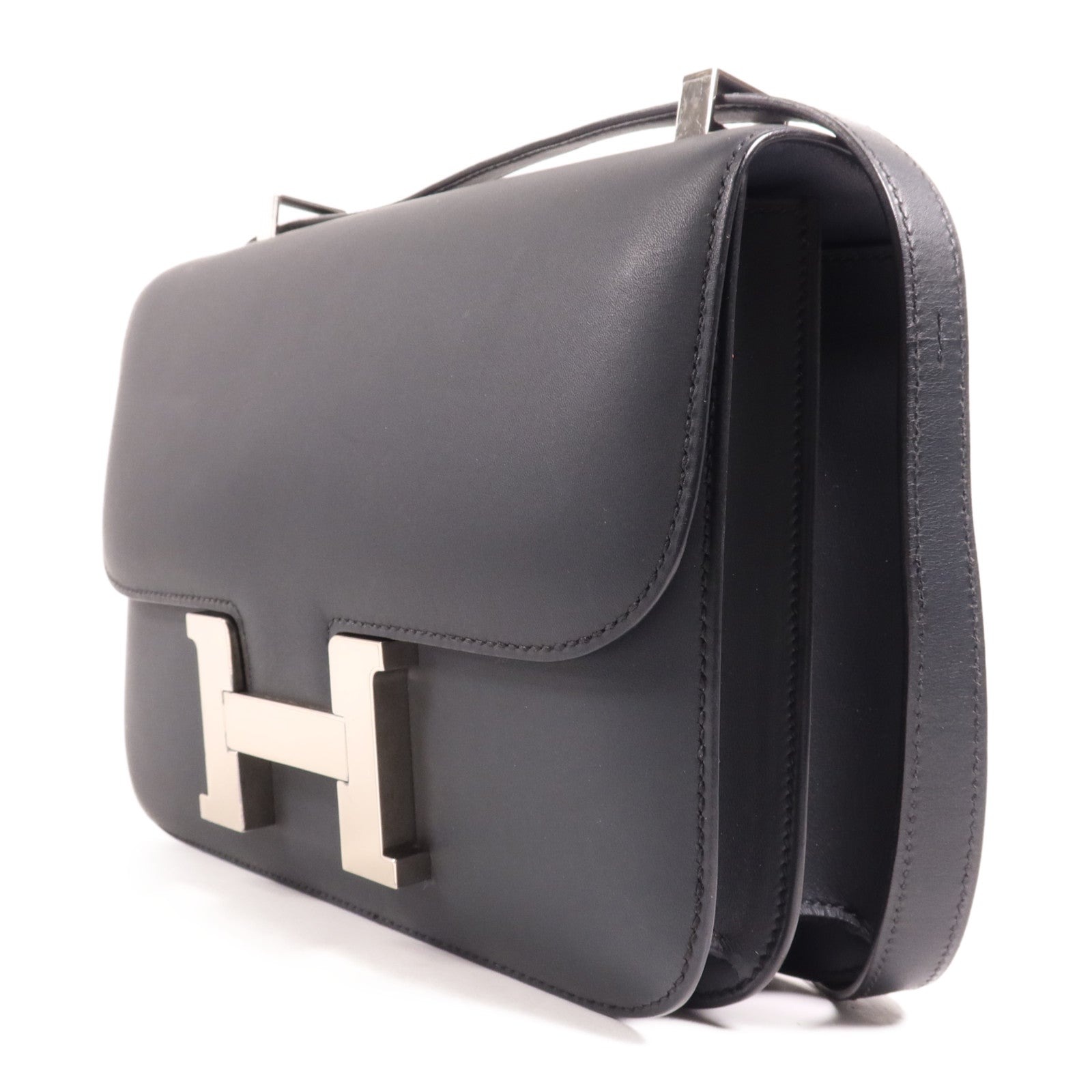 HERMES Swift皮革Constance 24銀扣肩背袋Bleu Ocean