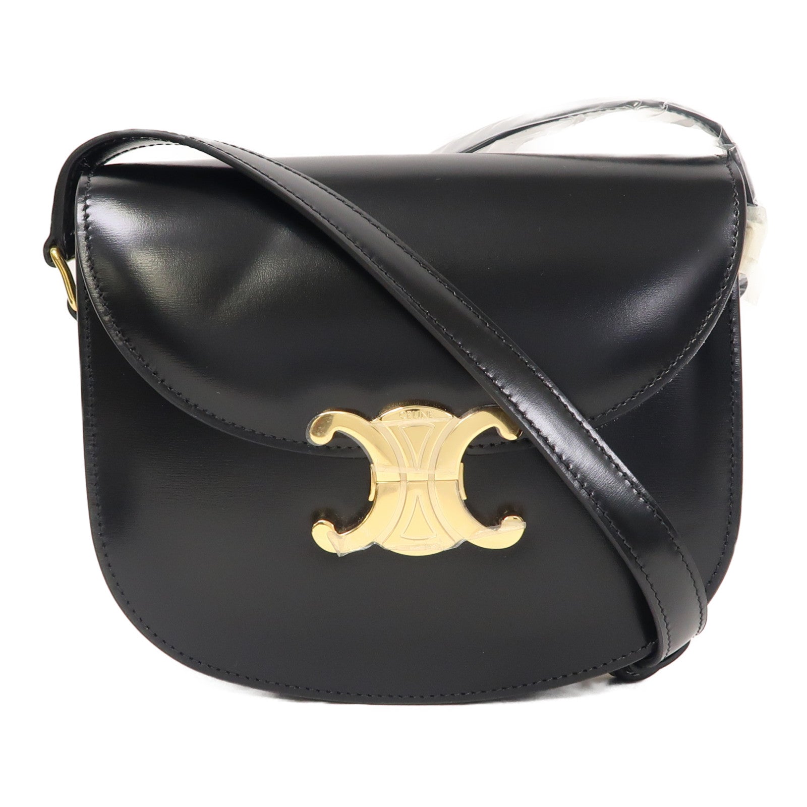 CELINE 牛皮皮革Besace Clea金扣肩背袋黑色