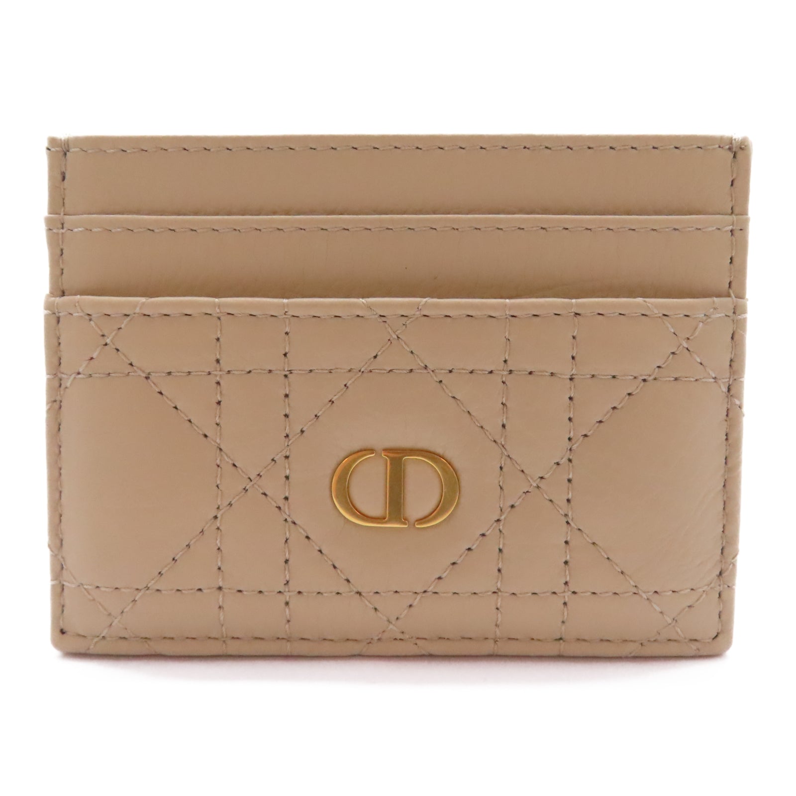 Dior 牛皮皮革Caro Freesia Card Holder金扣卡片套米色