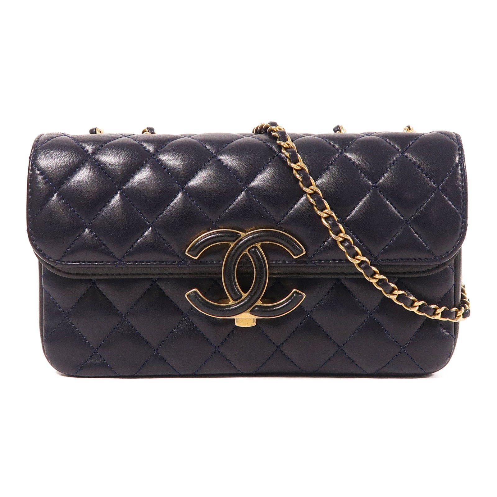 CHANEL 羊皮皮革Chain Shoulder金扣鏈帶肩背袋