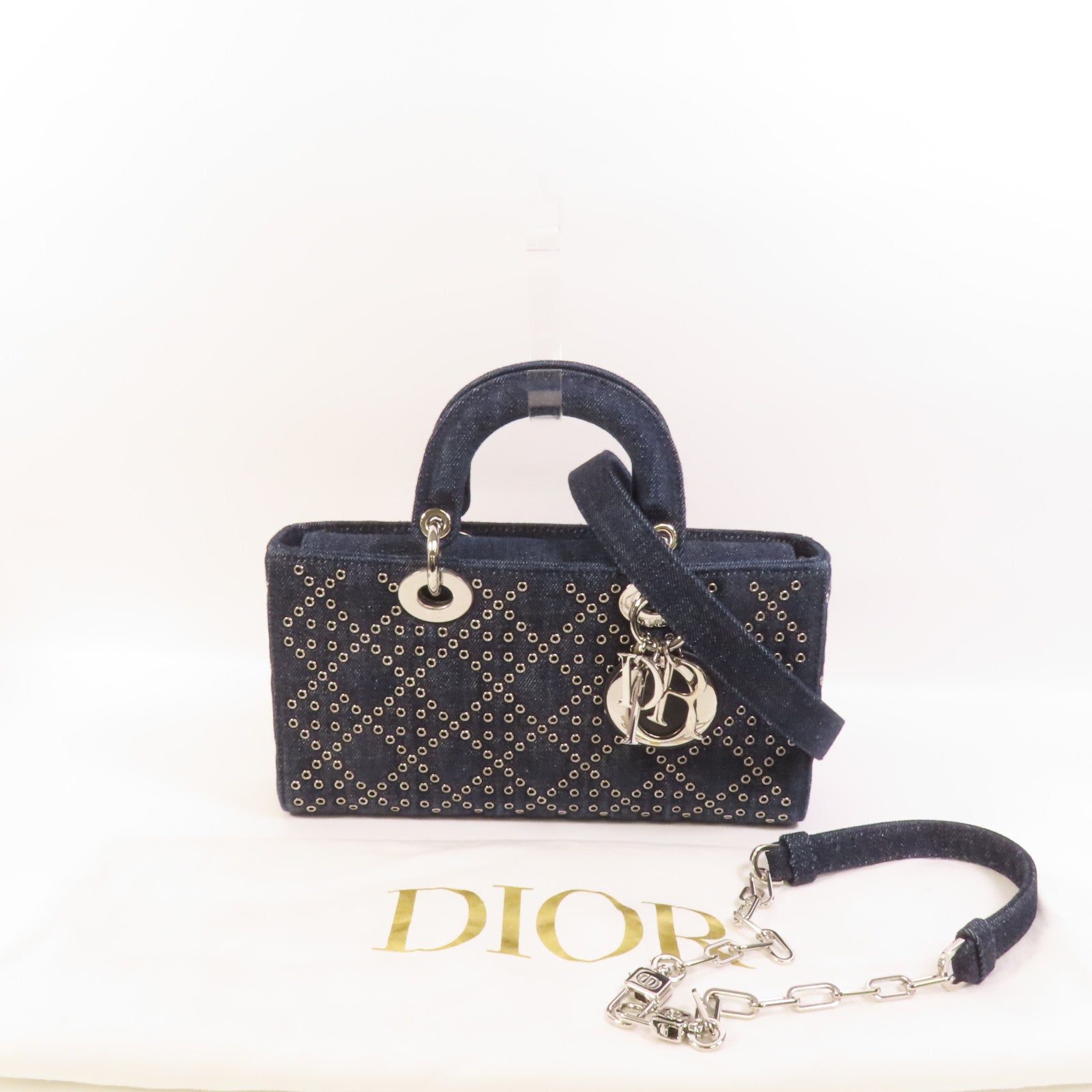 Dior Demin Lady D Joy銀扣手挽肩背兩用袋