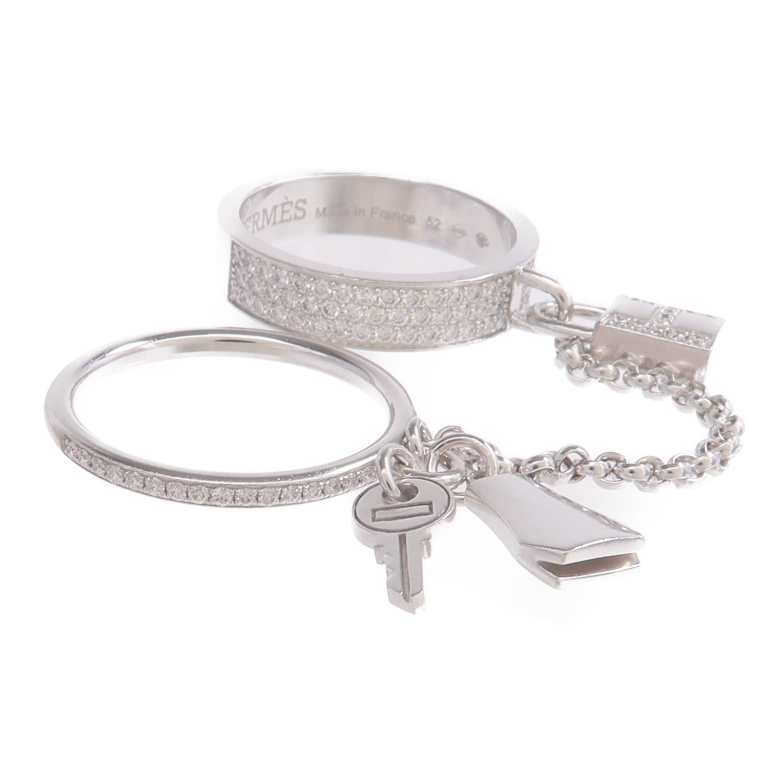 HERMES 18K白金Kelly Cadenas Double Ring鑽石戒指