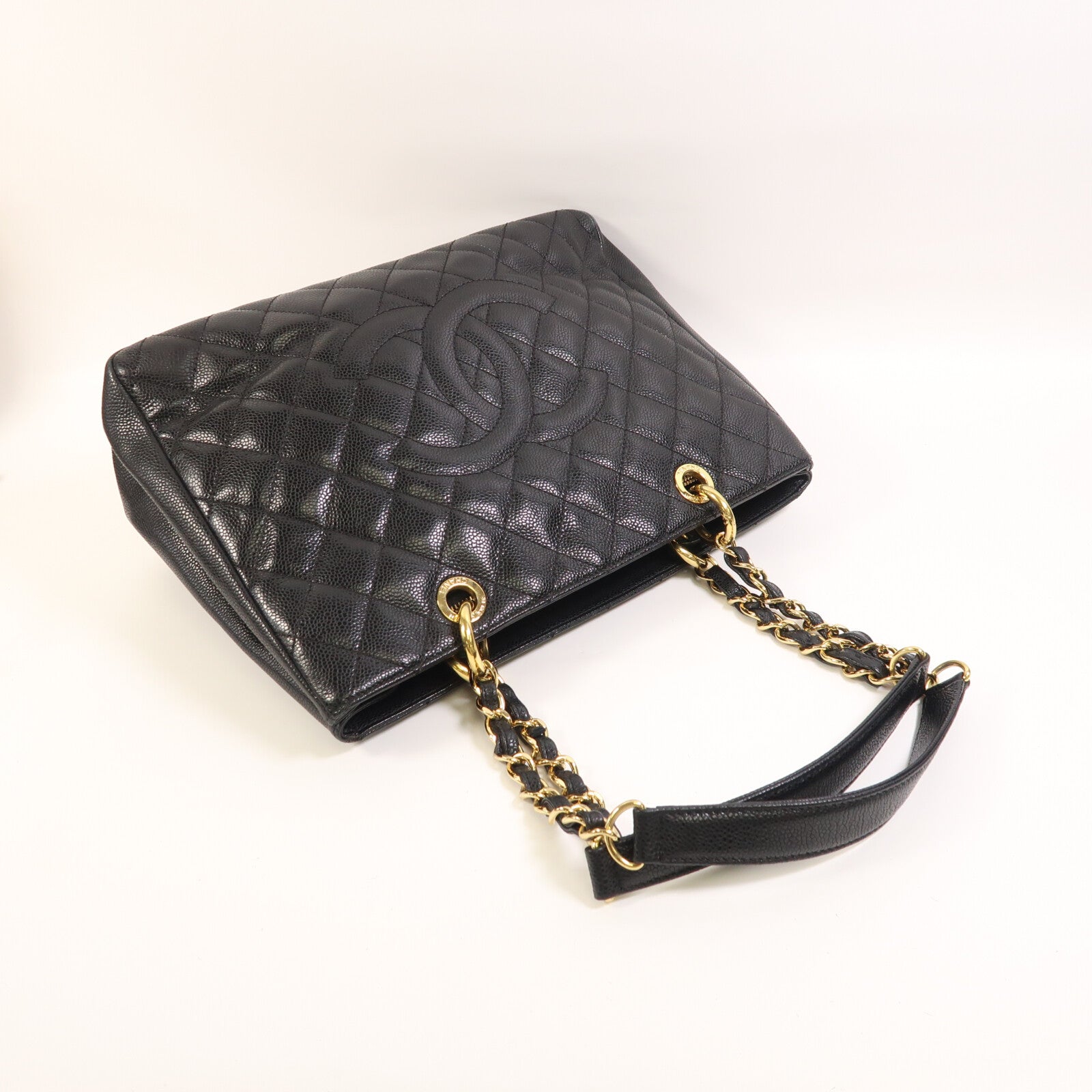 CHANEL 牛皮皮革GST Grand Shopping Tote Bag金扣鏈帶肩背袋
