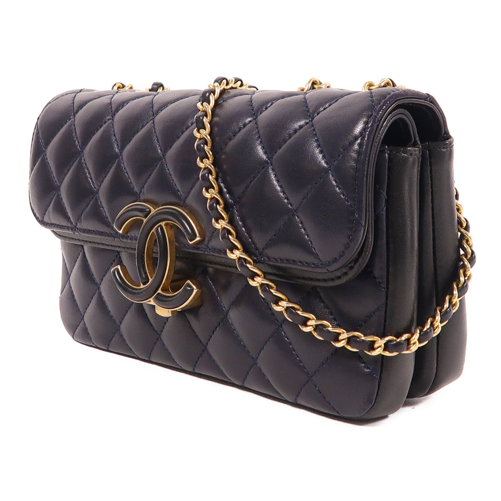 CHANEL 羊皮皮革Chain Shoulder金扣鏈帶肩背袋