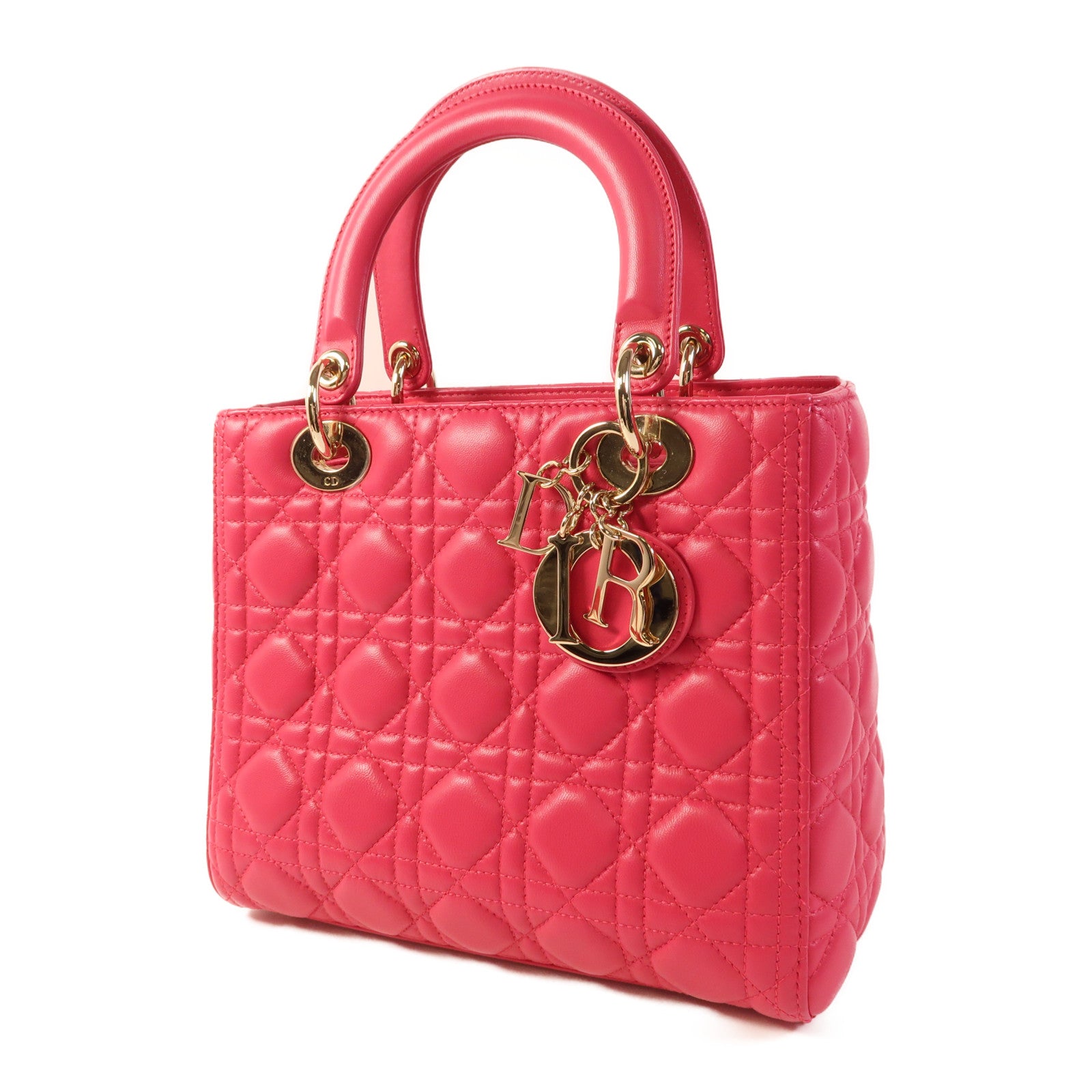 Dior 羊皮皮革Medium Lady Dior金扣手挽肩背兩用袋