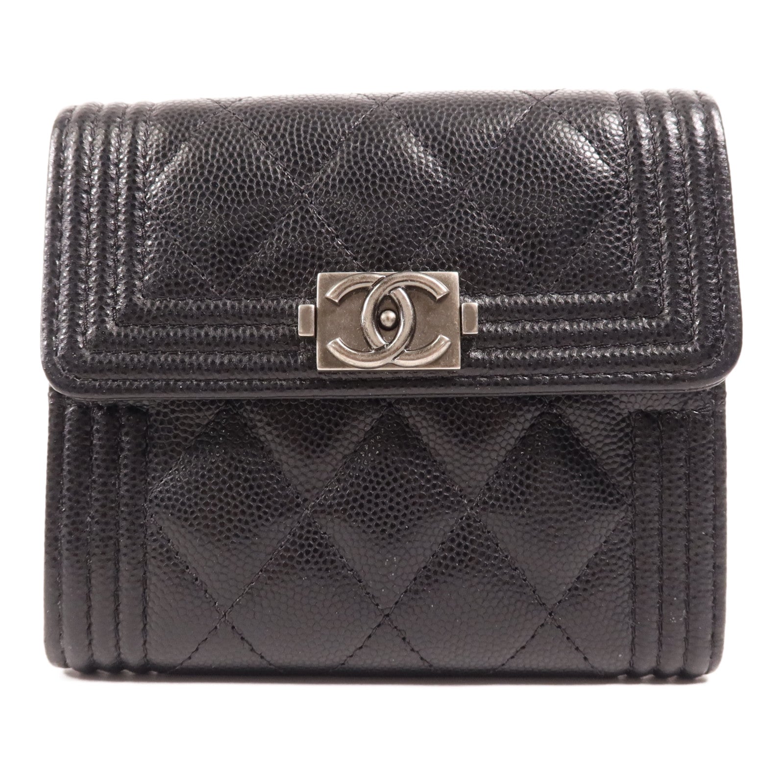 CHANEL 【激減優惠】牛皮皮革Boy Wallet銀扣錢包