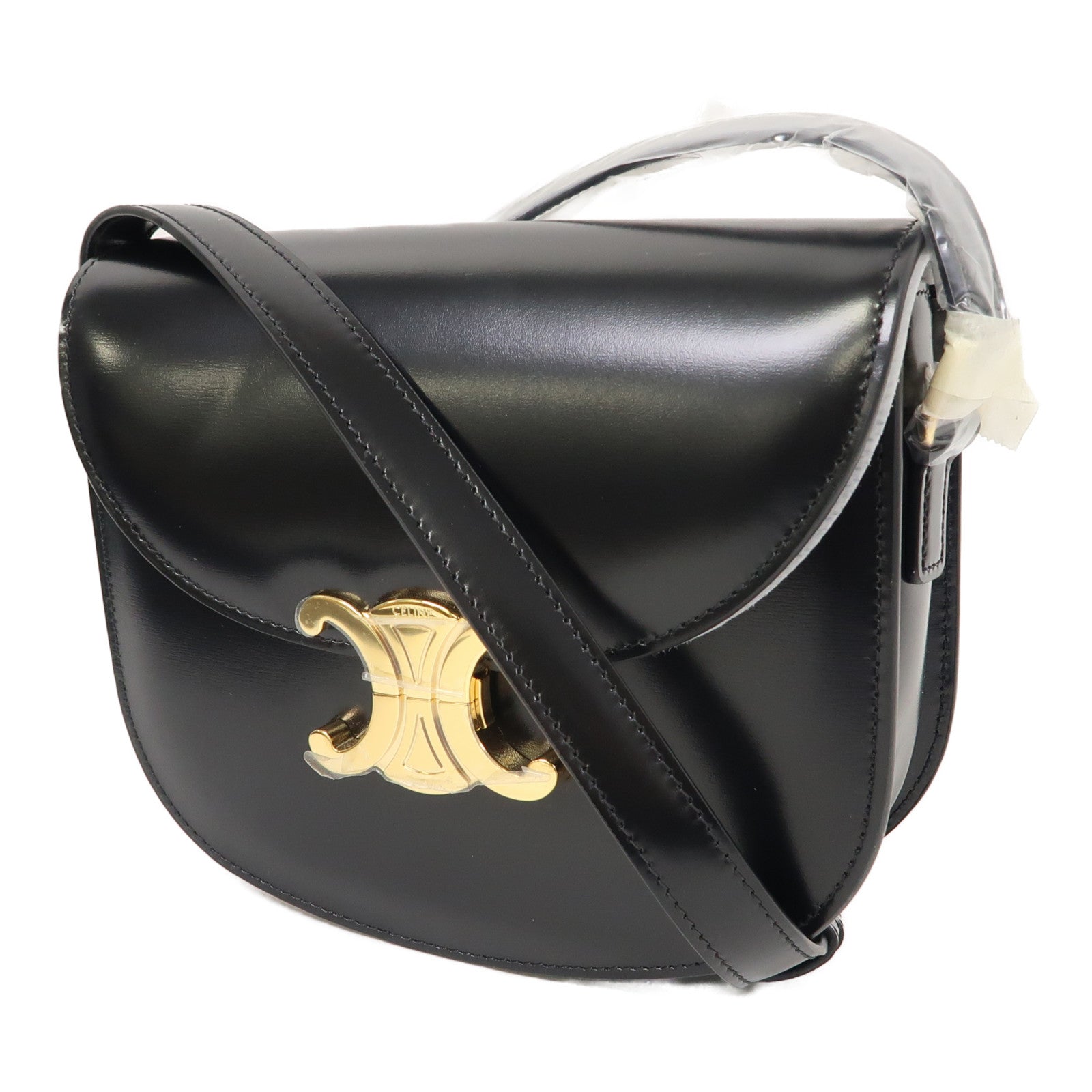 CELINE 牛皮皮革Besace Clea金扣肩背袋黑色