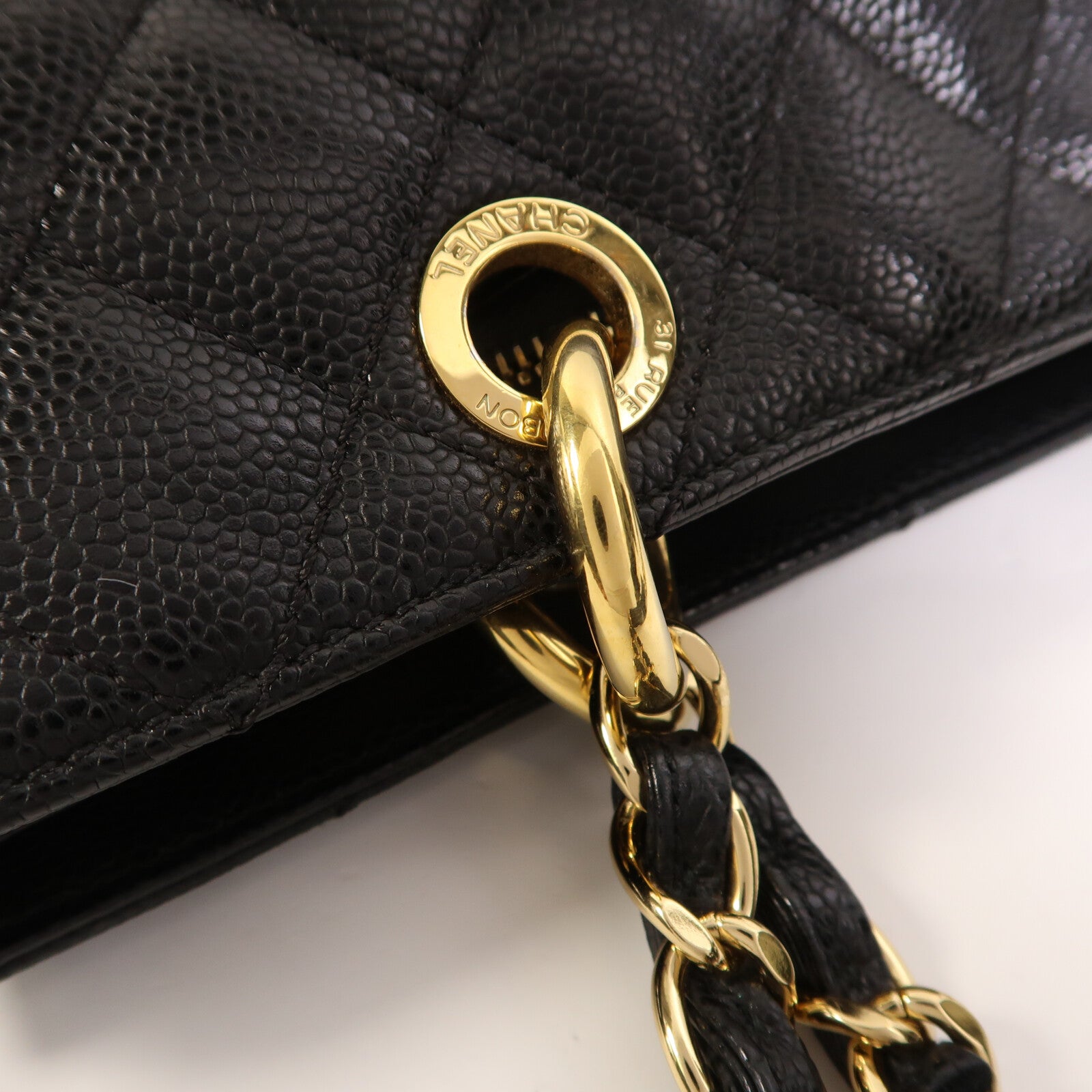 CHANEL 牛皮皮革GST Grand Shopping Tote Bag金扣鏈帶肩背袋