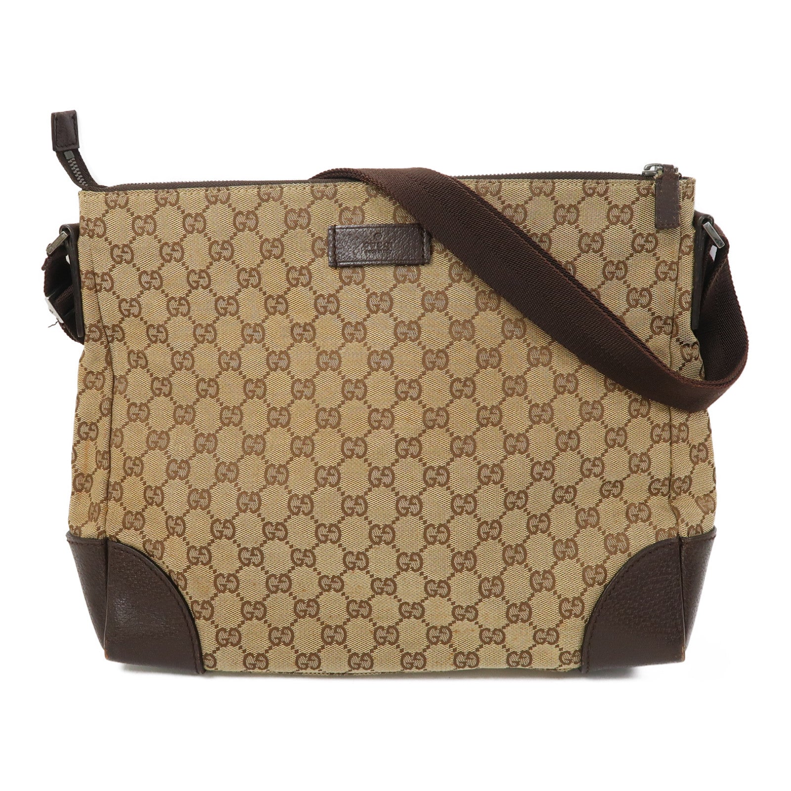 GUCCI 帆布Shoulder Bag銀扣肩背袋啡色