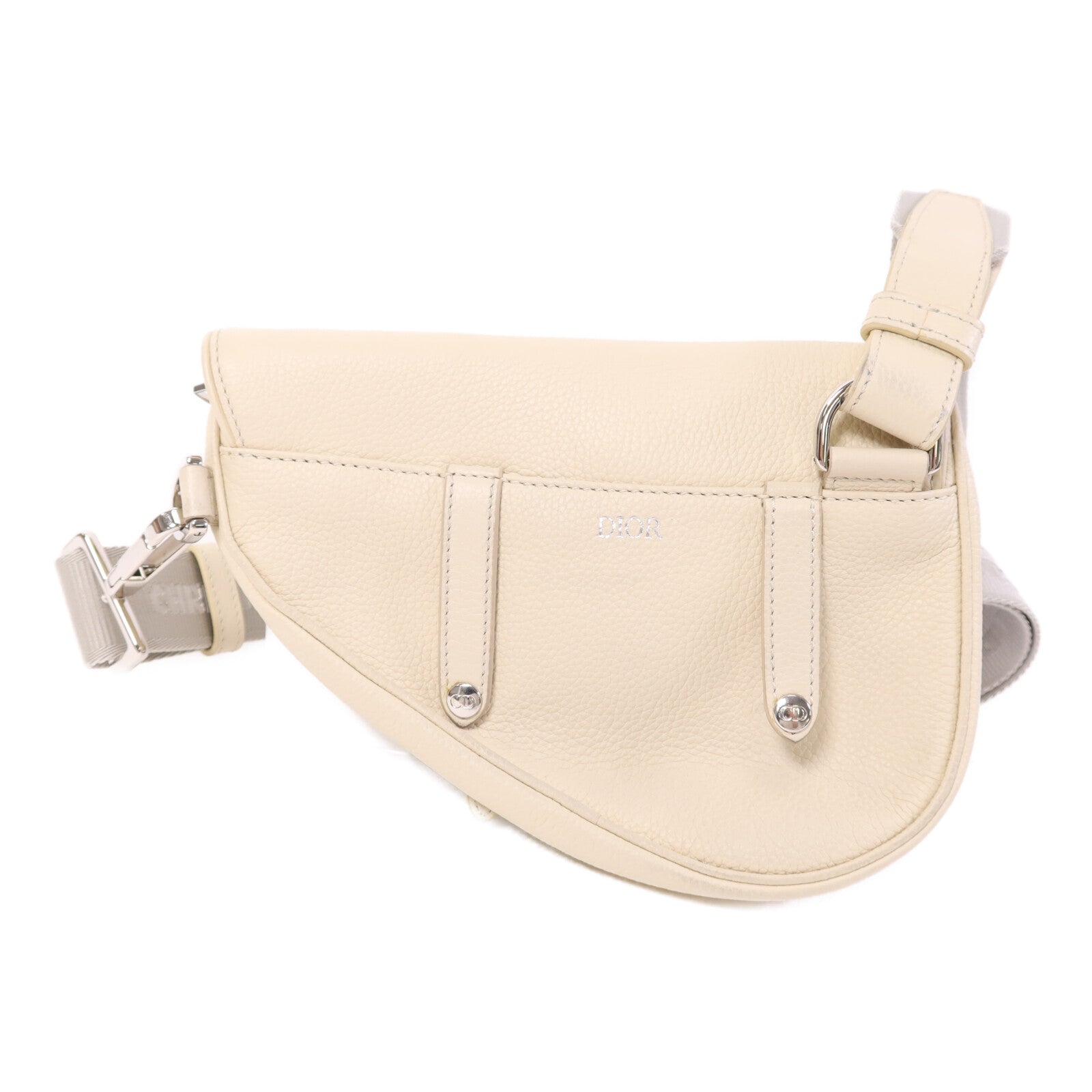 Dior 牛皮皮革Saddle Bag銀扣肩背袋