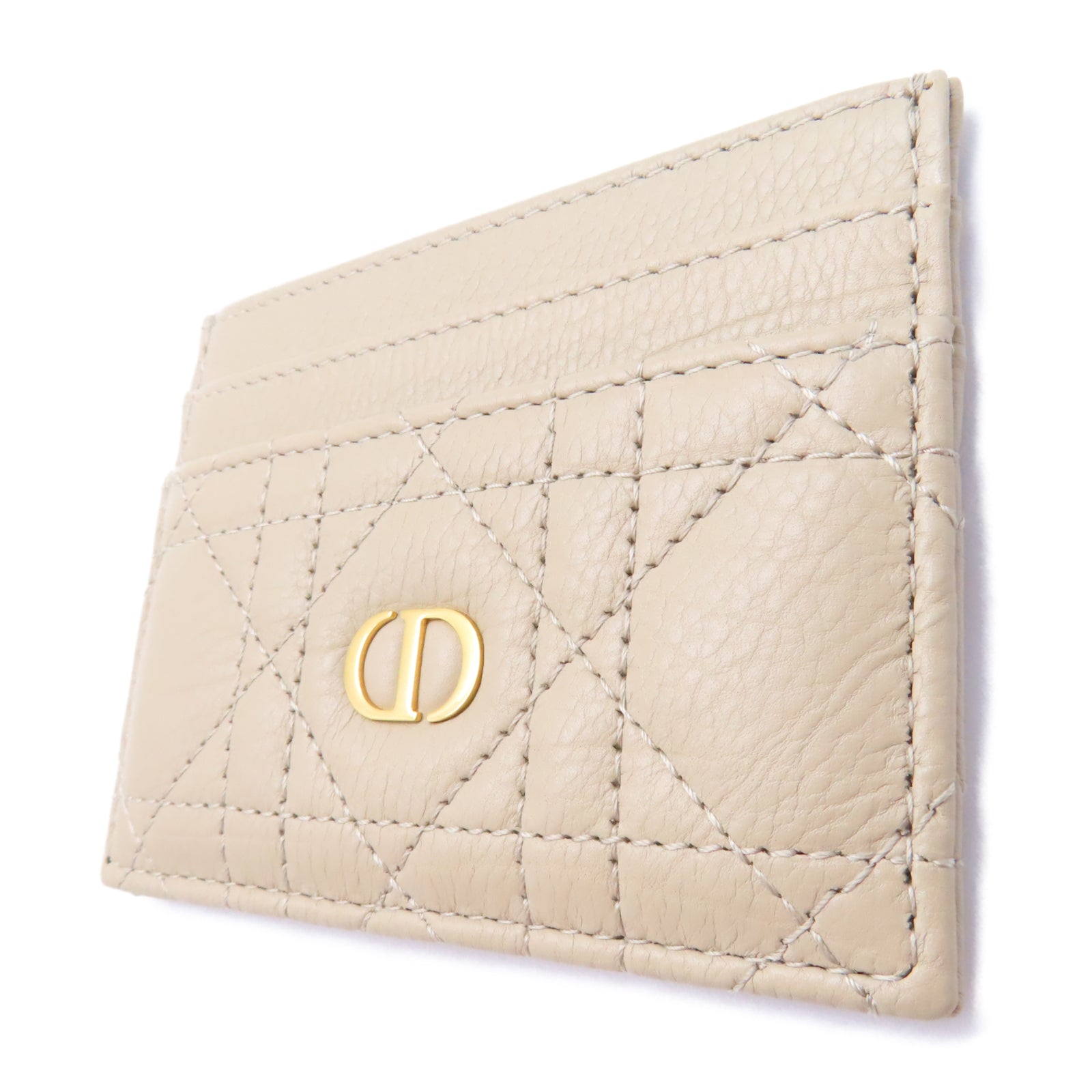 Dior 牛皮皮革Caro Freesia Card Holder金扣卡片套米色
