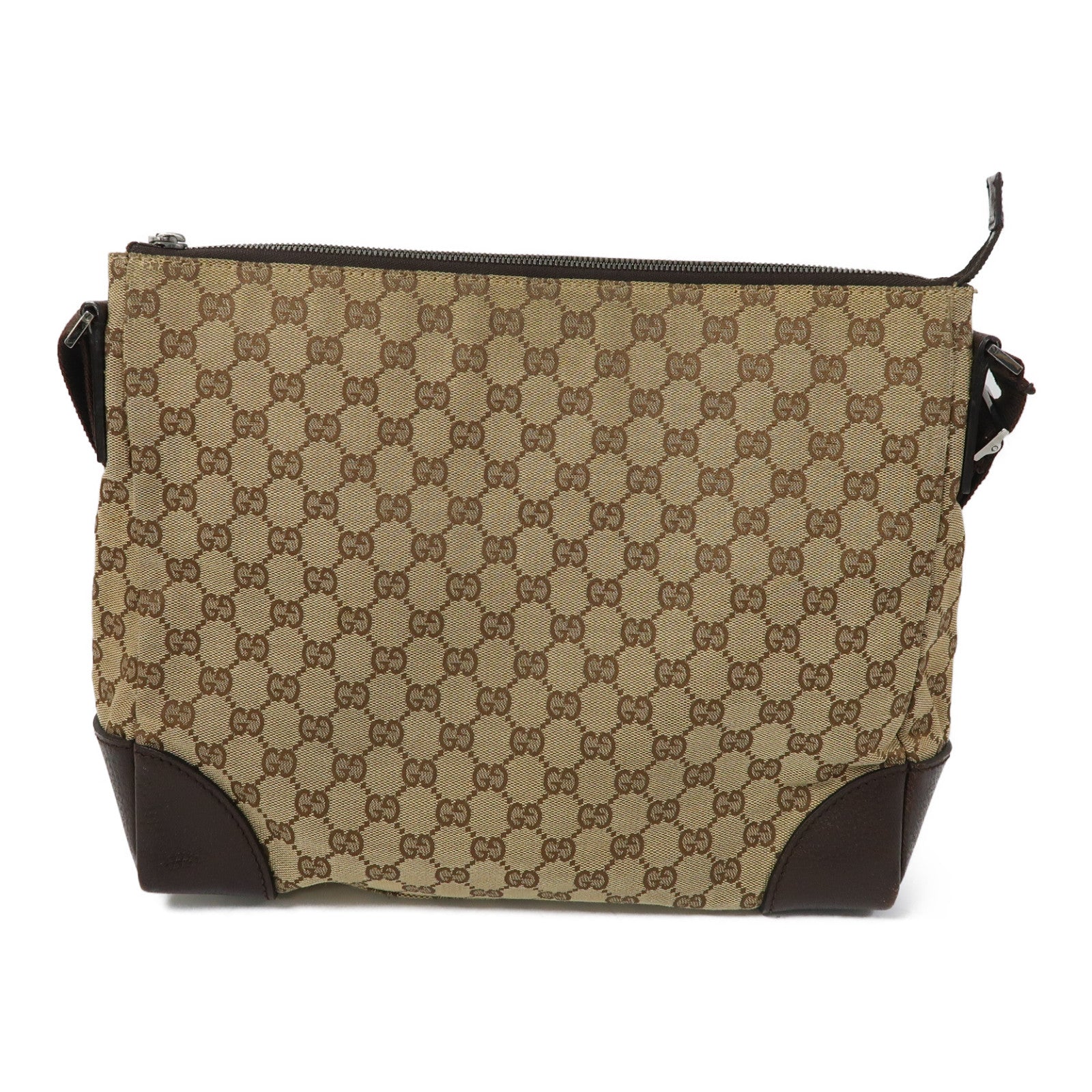 GUCCI 帆布Shoulder Bag銀扣肩背袋啡色
