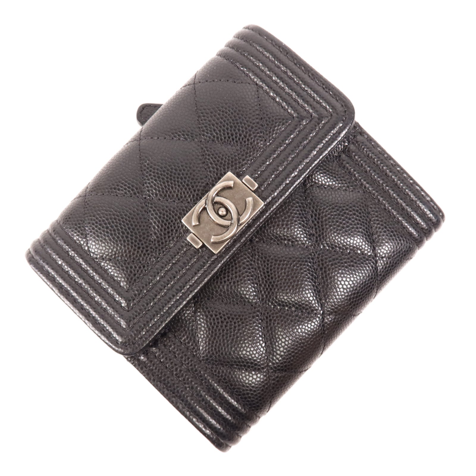 CHANEL 牛皮皮革Boy Wallet銀扣錢包