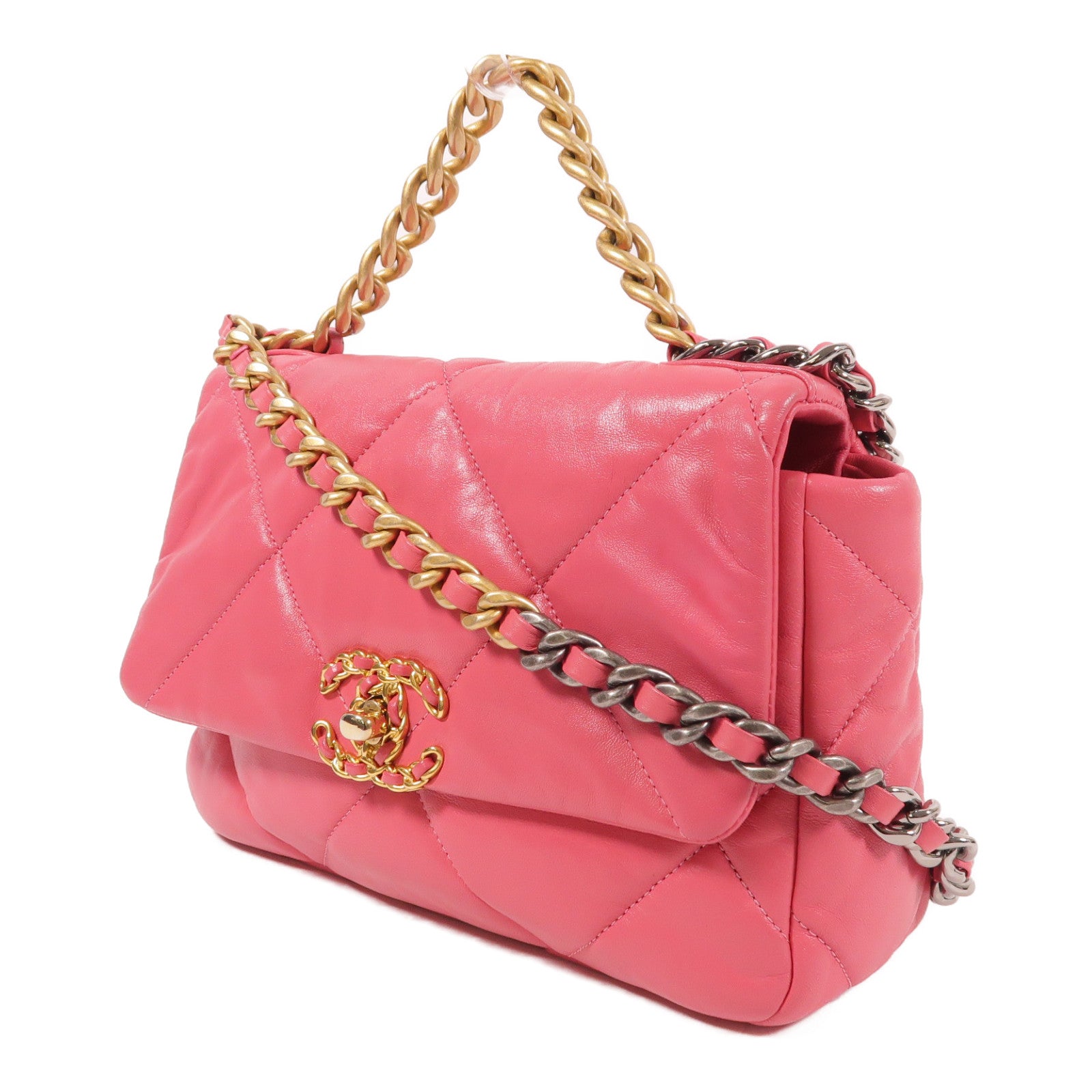 CHANEL CC Chanel 19 Chain Shoulder Bag Lambskin Leather Pink
