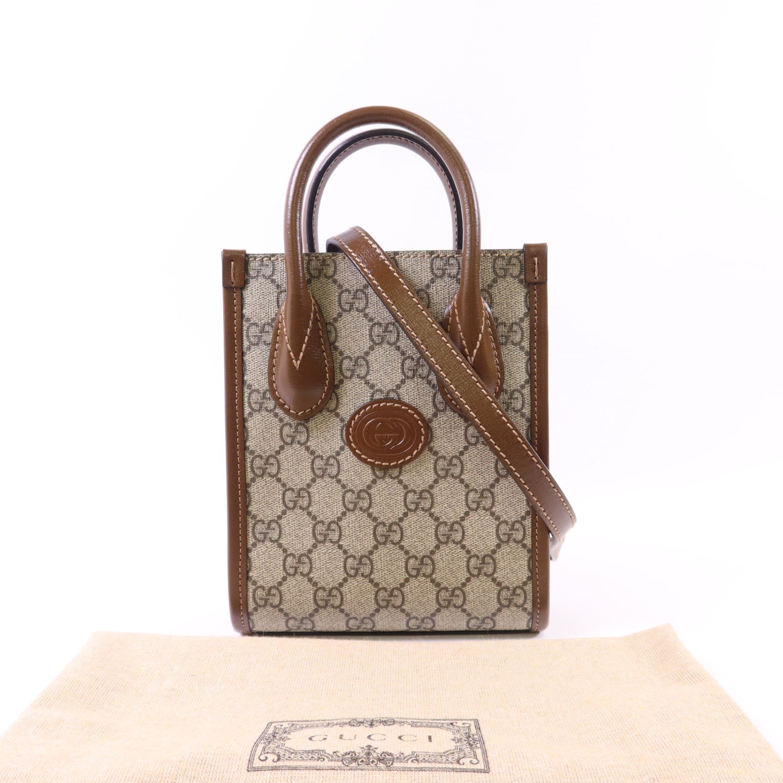 GUCCI 塗層帆布Interlocking G Mini Tote Bag金扣手挽肩背兩用袋