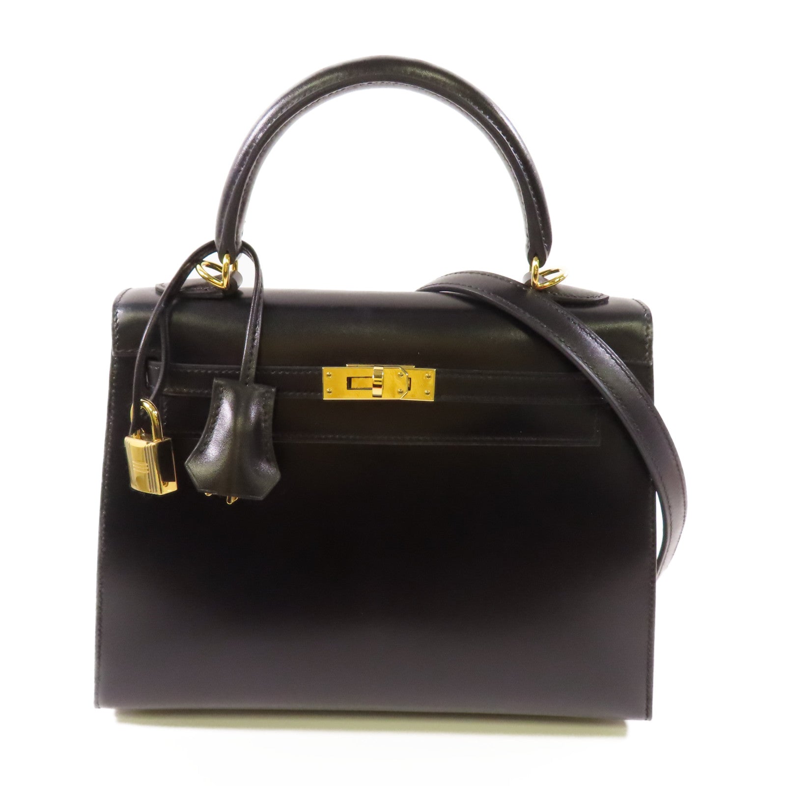 HERMES Boxcalf皮革Kelly 25金扣手挽肩背兩用袋Noir