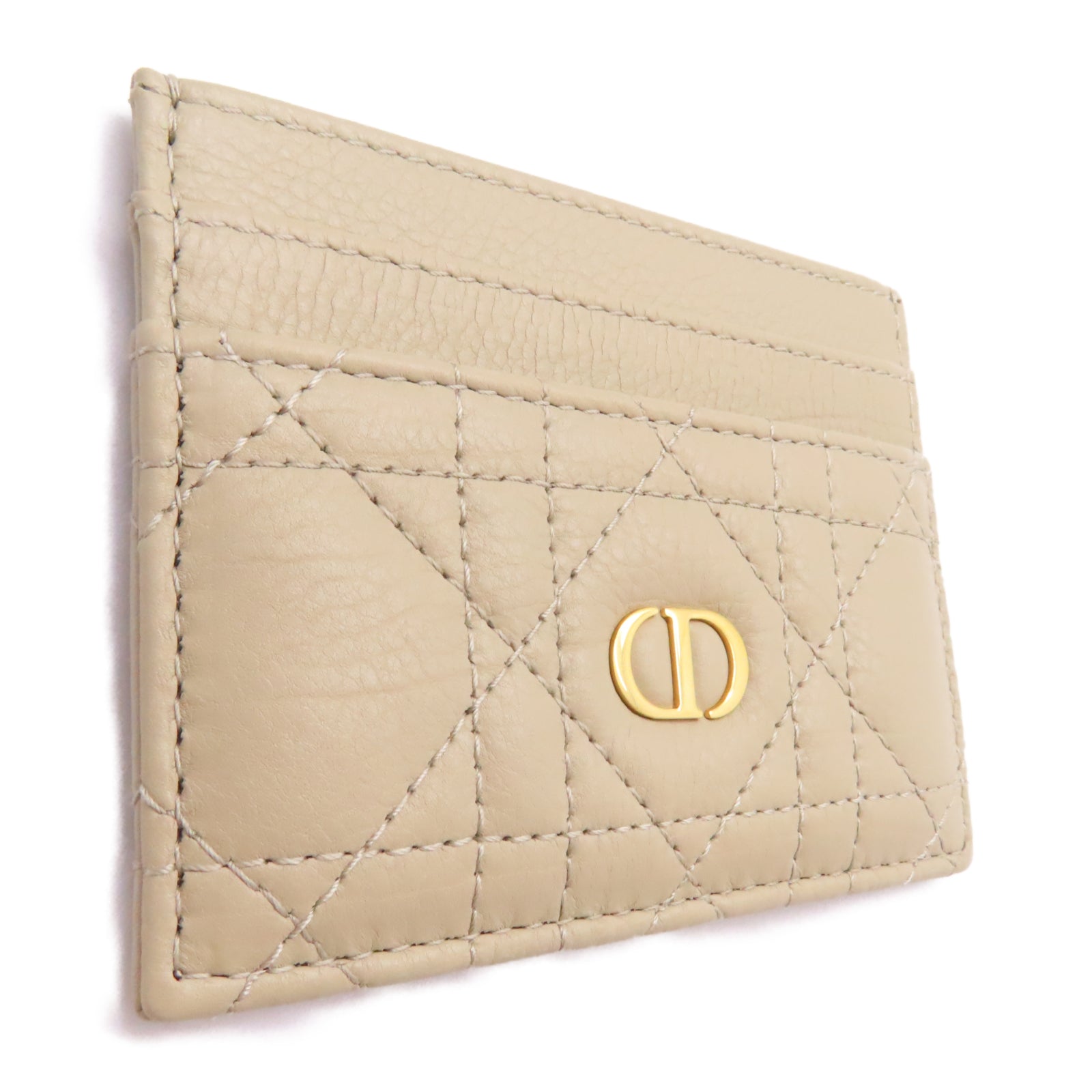 Dior 牛皮皮革Caro Freesia Card Holder金扣卡片套米色