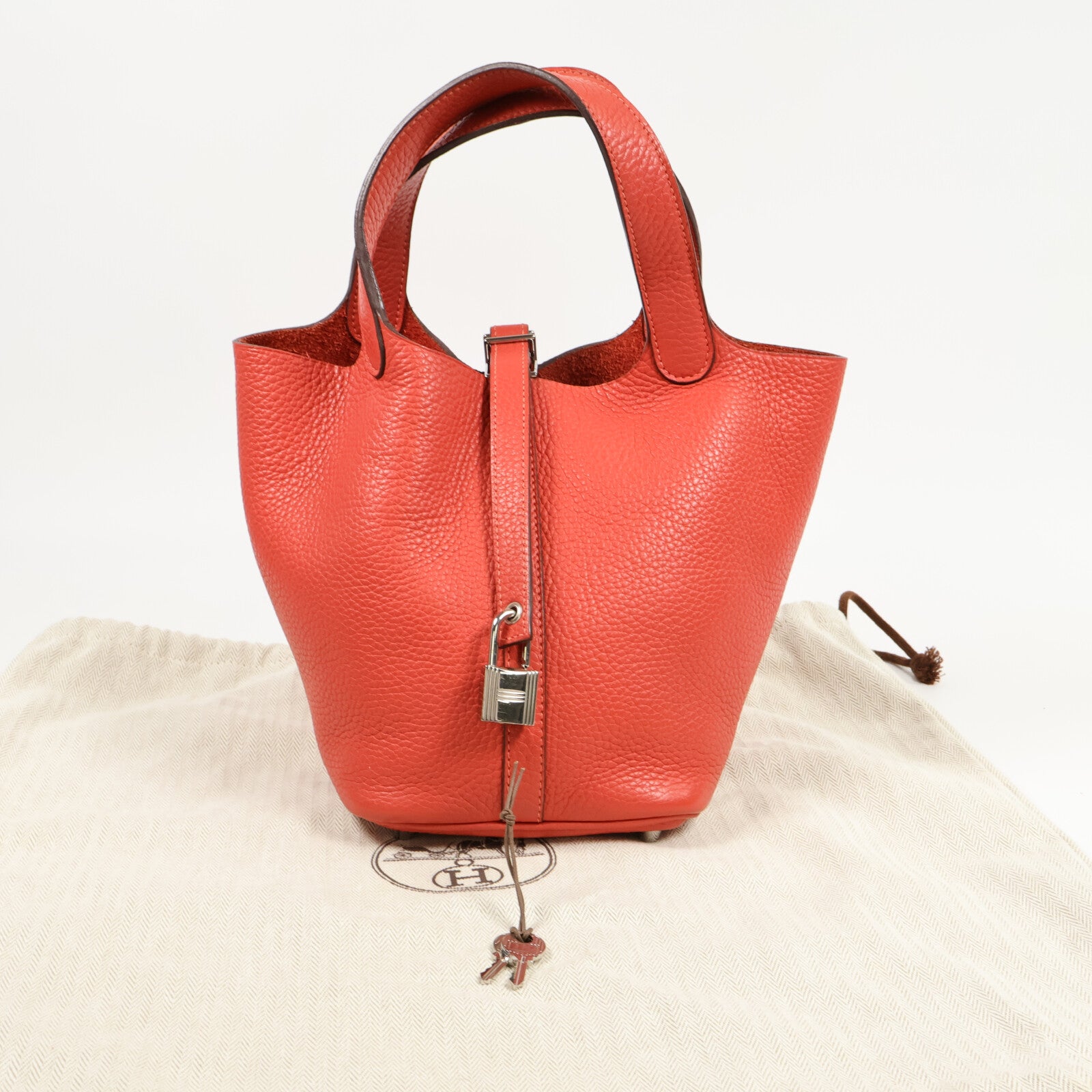 HERMES Clemence皮革Picotin PM手挽袋Rouge Pivoine