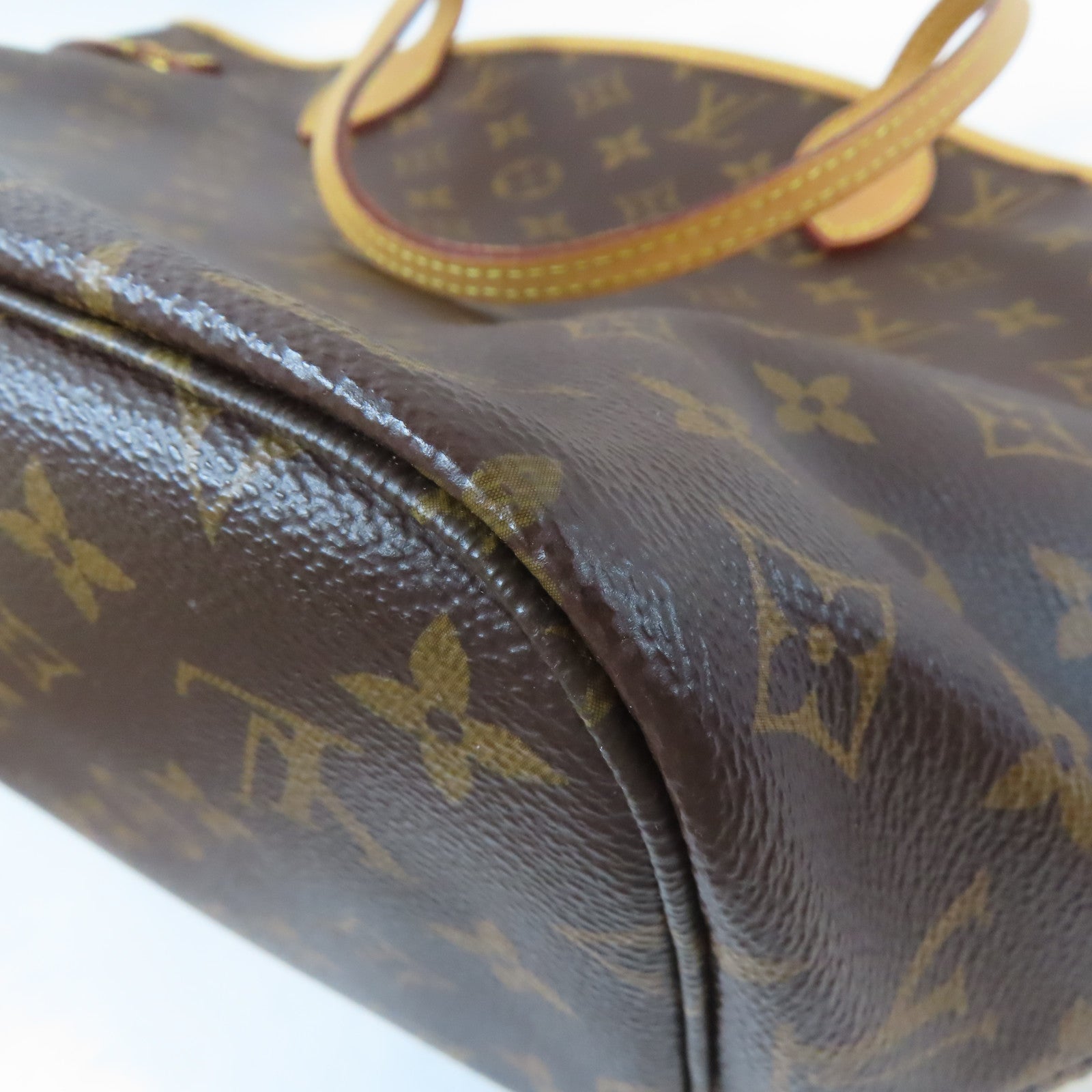 LOUIS VUITTON Monogram Neverfull MM金扣手挽袋啡色