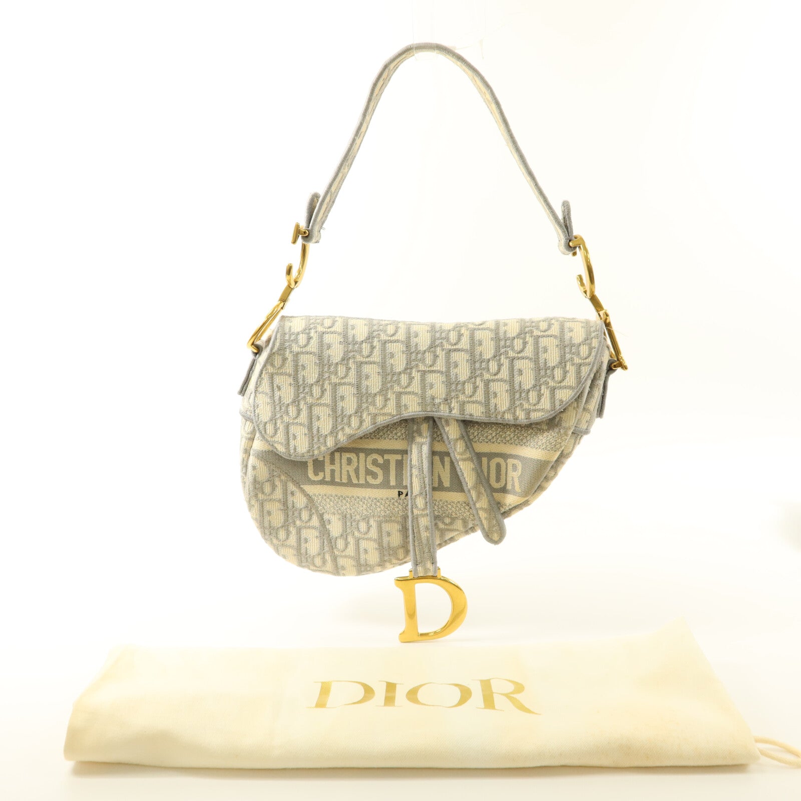 Dior 帆布Oblique Jacquard Saddle銀扣肩背袋