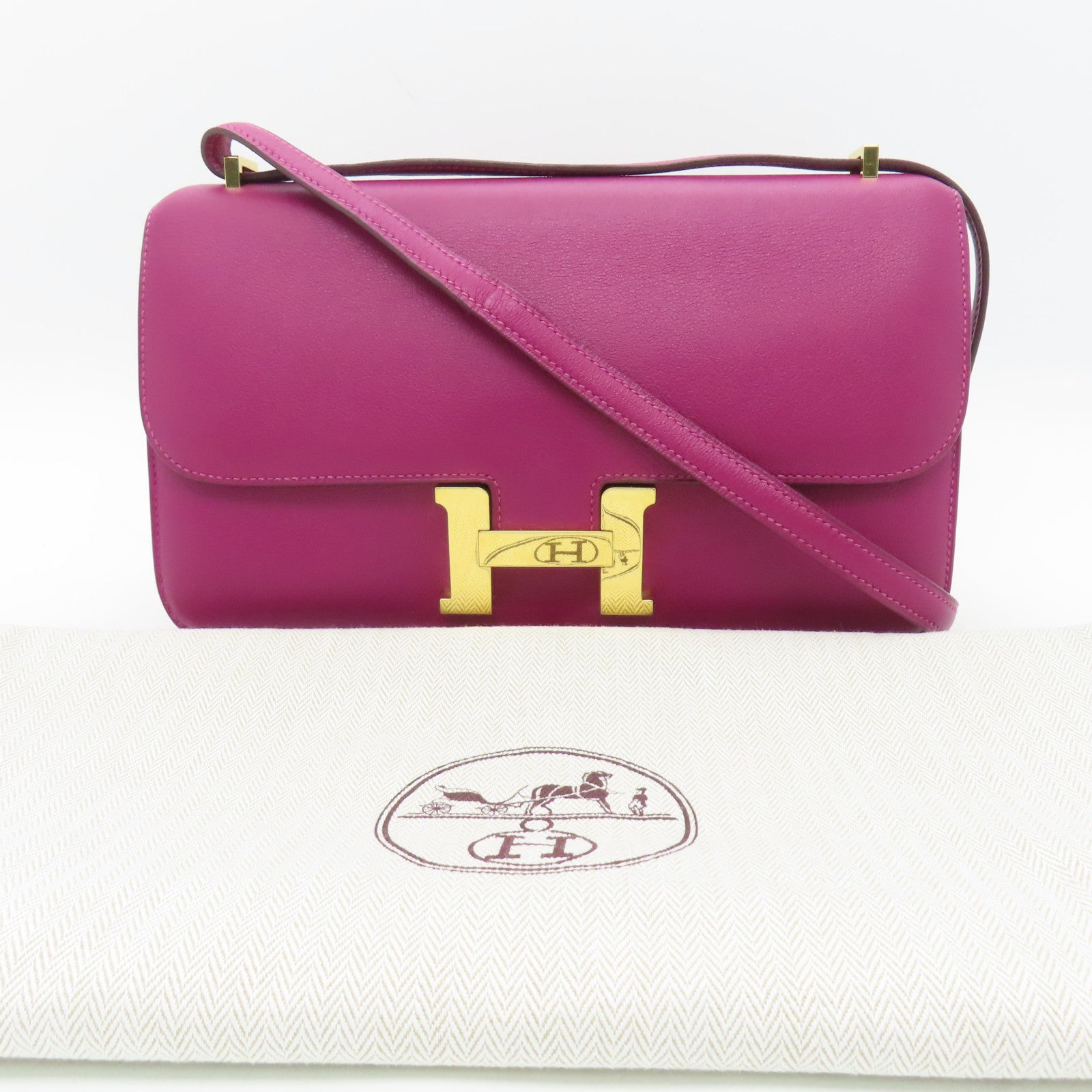 HERMES 【清倉大減價】Swift皮革Constance Elan金扣肩背袋Tosca粉紫色