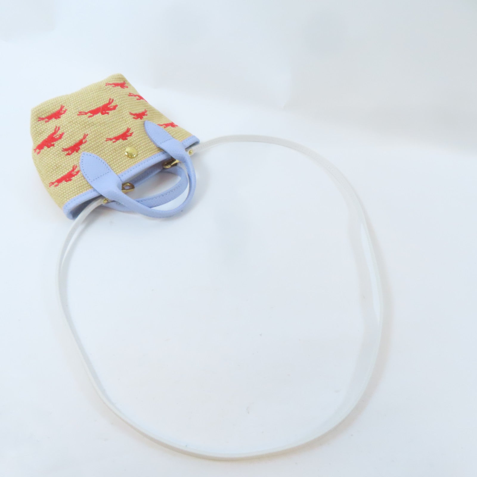 Longchamp 藤料/牛皮皮革Le Panier Pliage Basket金扣手挽肩背兩用袋卡其色/淺藍色