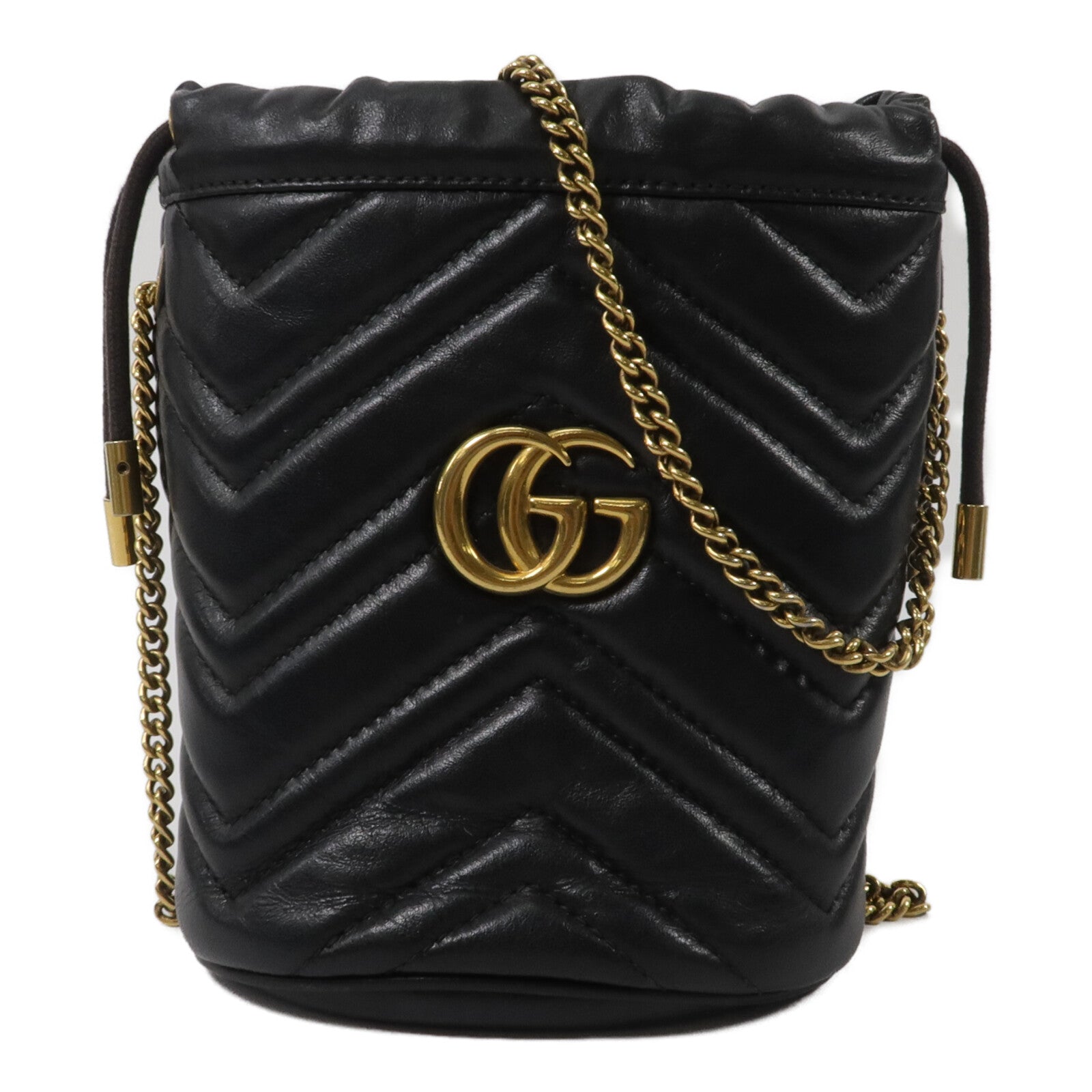 GUCCI 牛皮皮革GG Marmont Mini Bucket鏈帶肩背袋