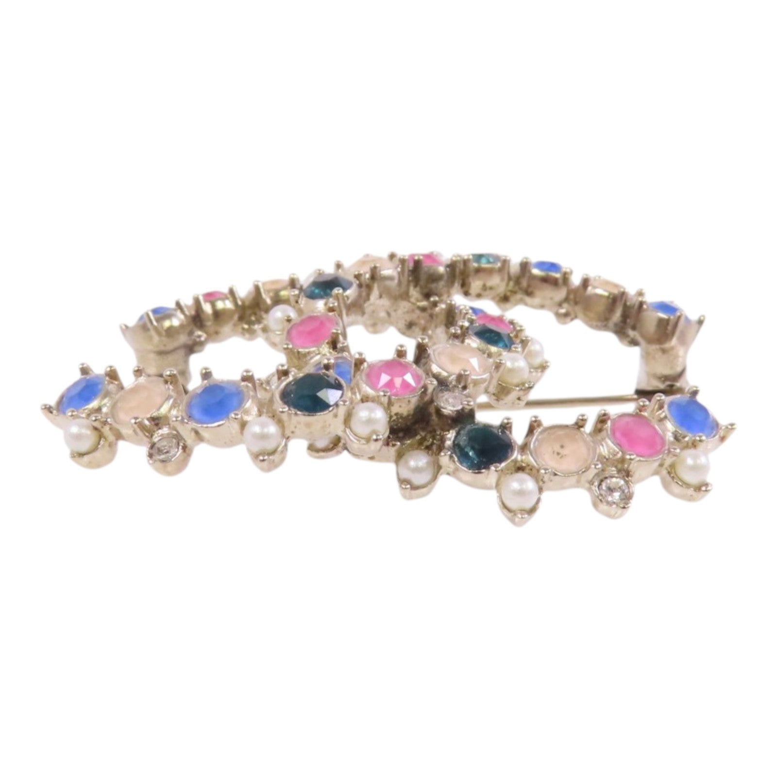 CHANEL 金屬/水鑽/仿珍珠CC Brooch金扣胸針