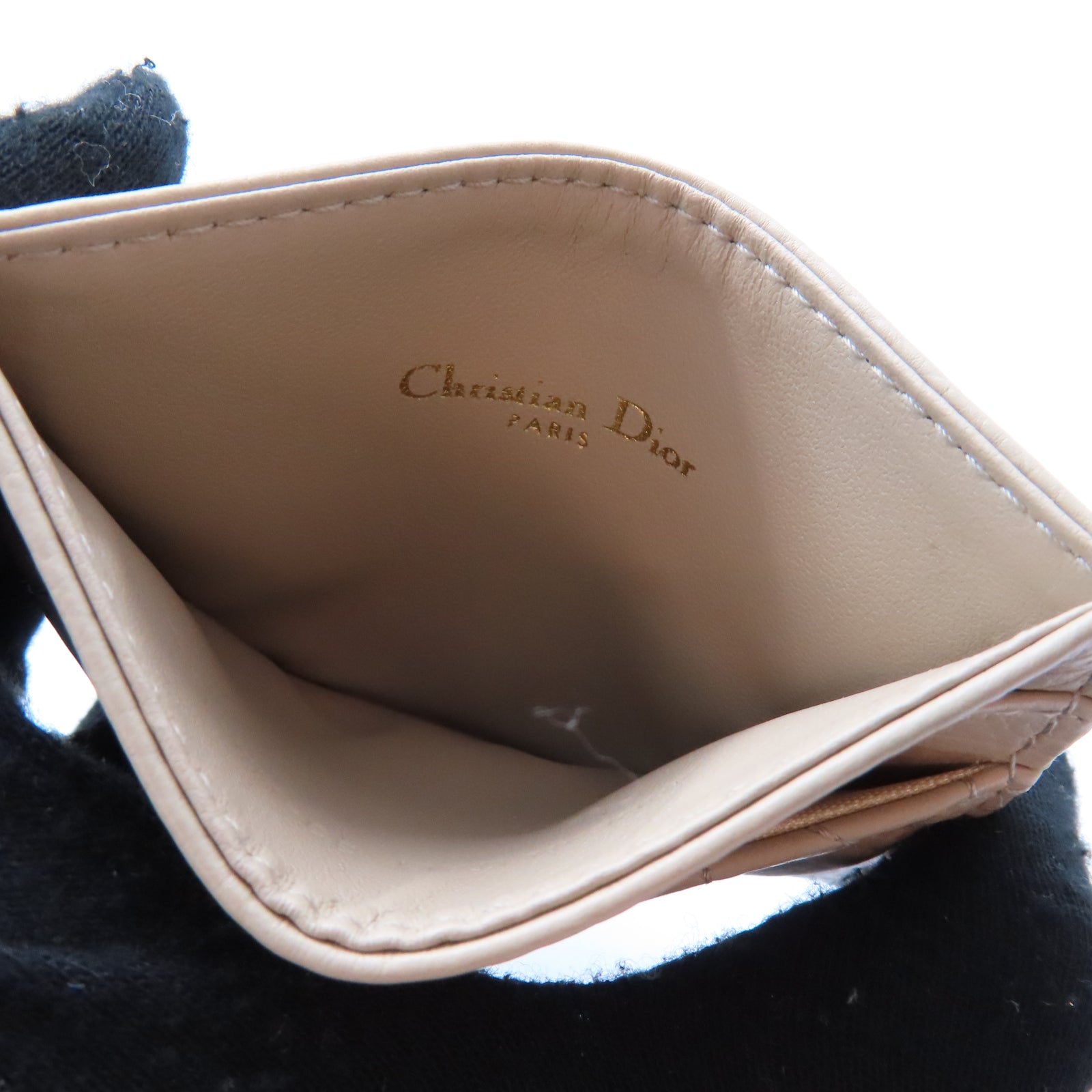 Dior 牛皮皮革Caro Freesia Card Holder金扣卡片套米色