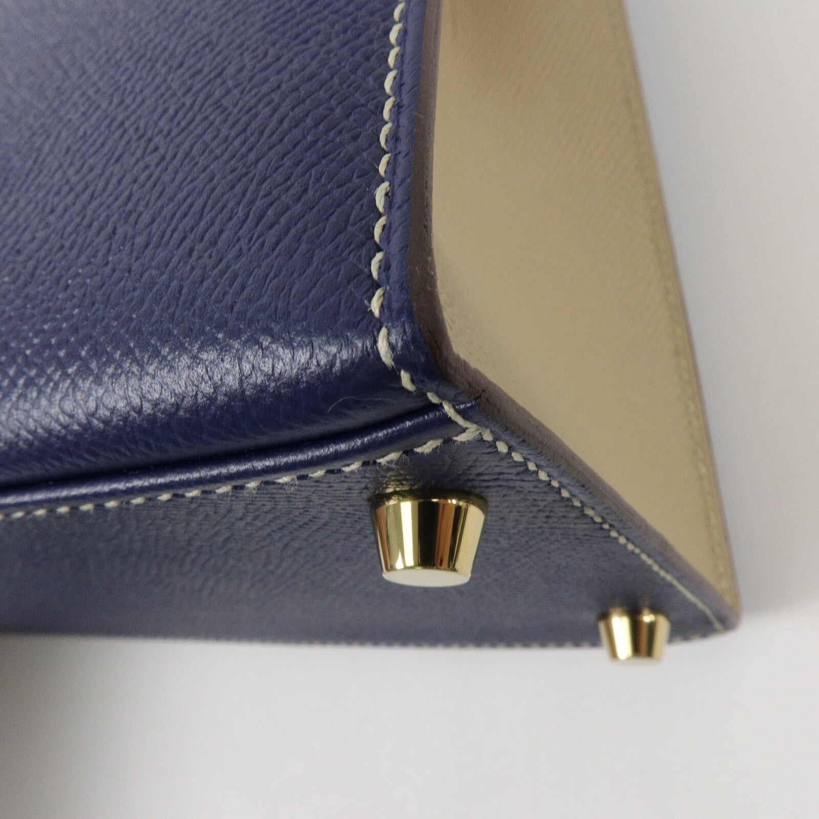 HERMES Epsom皮革Kelly 28手挽肩背兩用袋Blue Sapphire/Trench