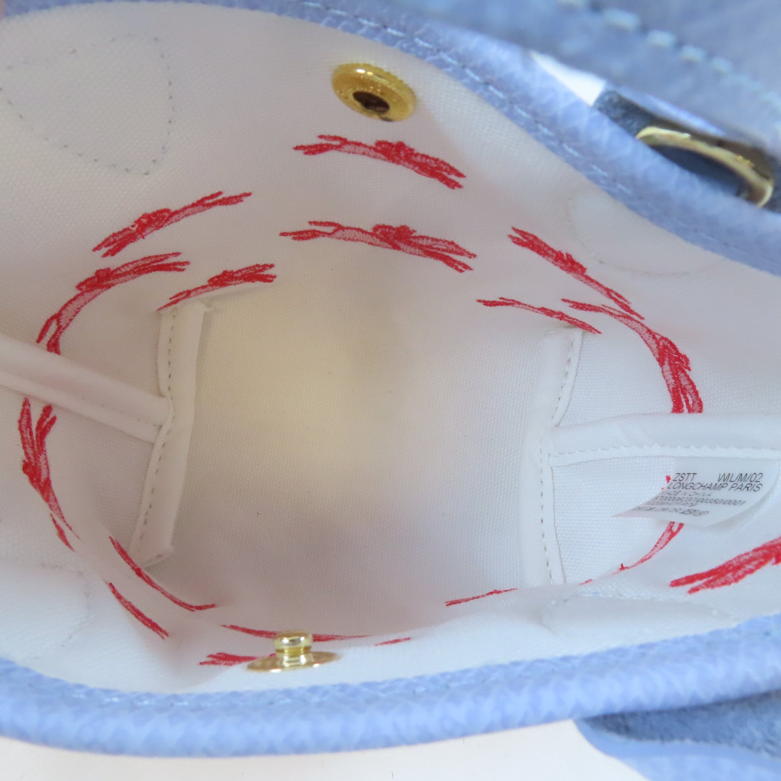 Longchamp 藤料/牛皮皮革Le Panier Pliage Basket金扣手挽肩背兩用袋卡其色/淺藍色
