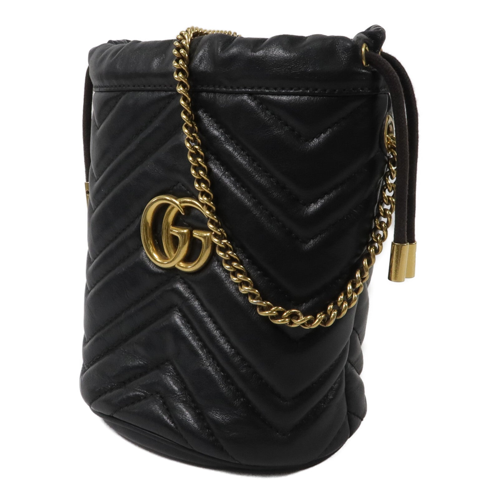 GUCCI 牛皮皮革GG Marmont Mini Bucket鏈帶肩背袋