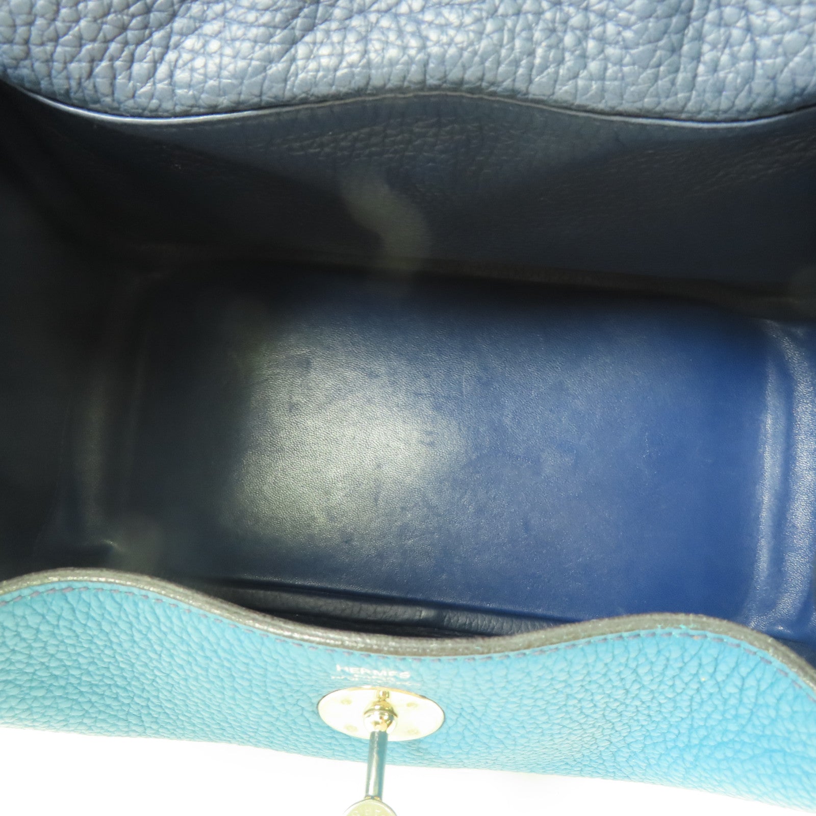 HERMES PHW Lindy 26 Handbag 2 Way Shoulder Bag Clemence Bleu Izmir/Bleu Saphir