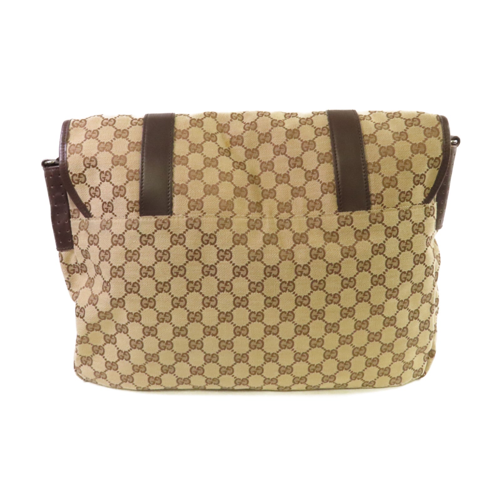 GUCCI 【激減優惠】GG帆布Messenger Bag銀扣肩背袋啡色